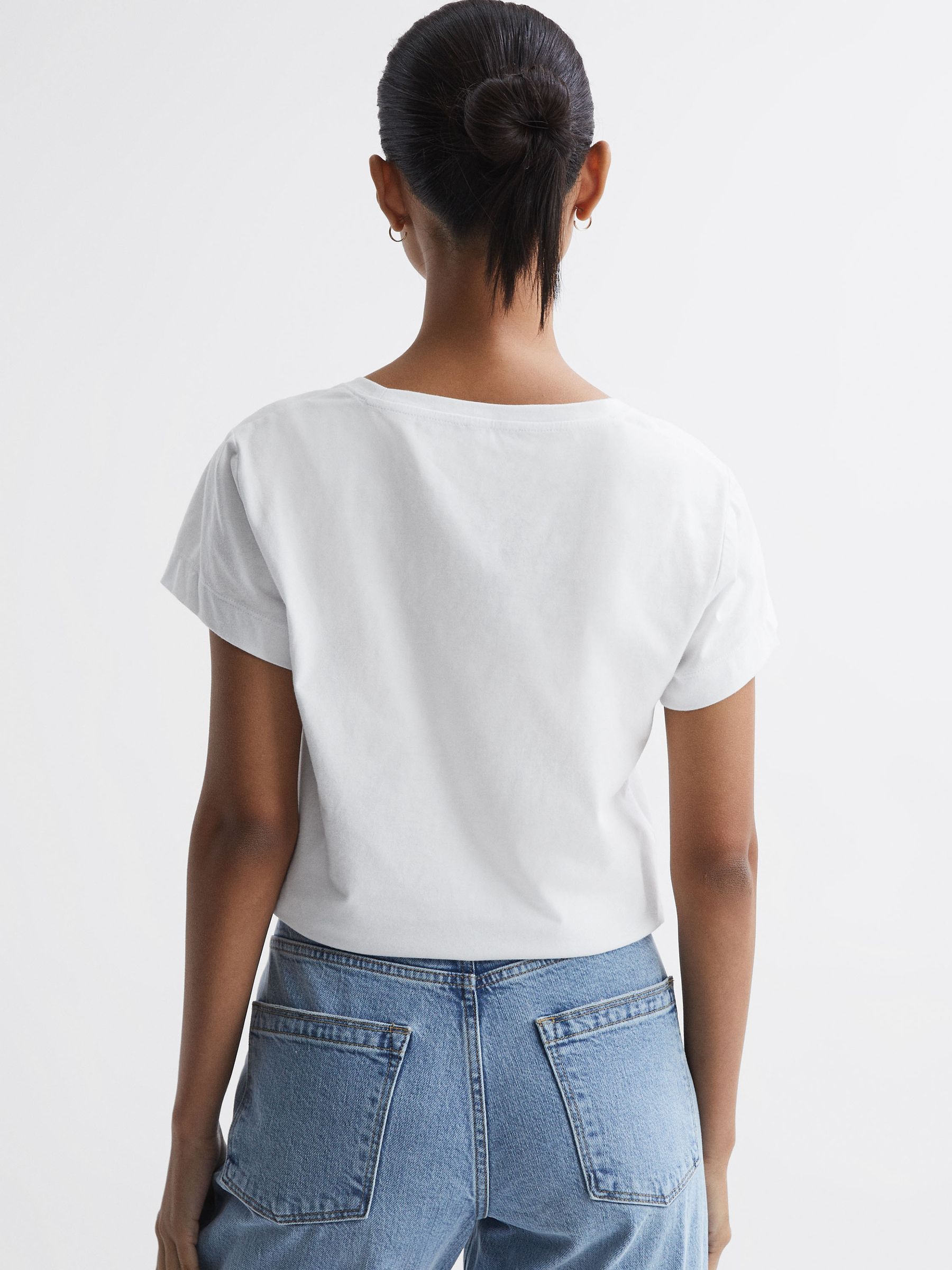 Cotton Scoop Neck T-Shirt in White - Image 4 of 4