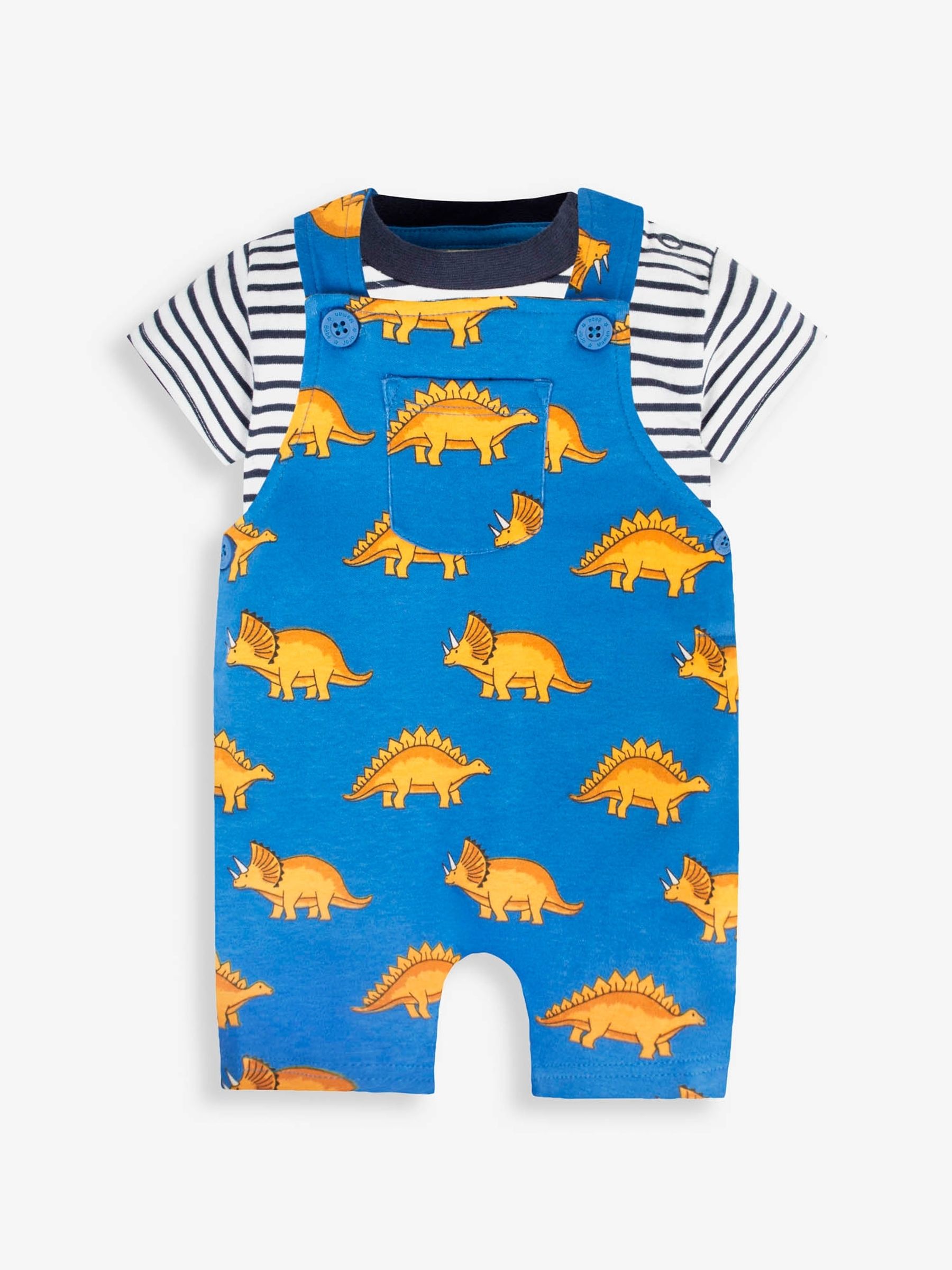 Cobalt 2-Piece Stegosaurus Print Short Dungarees & Top Set - Image 1 of 3