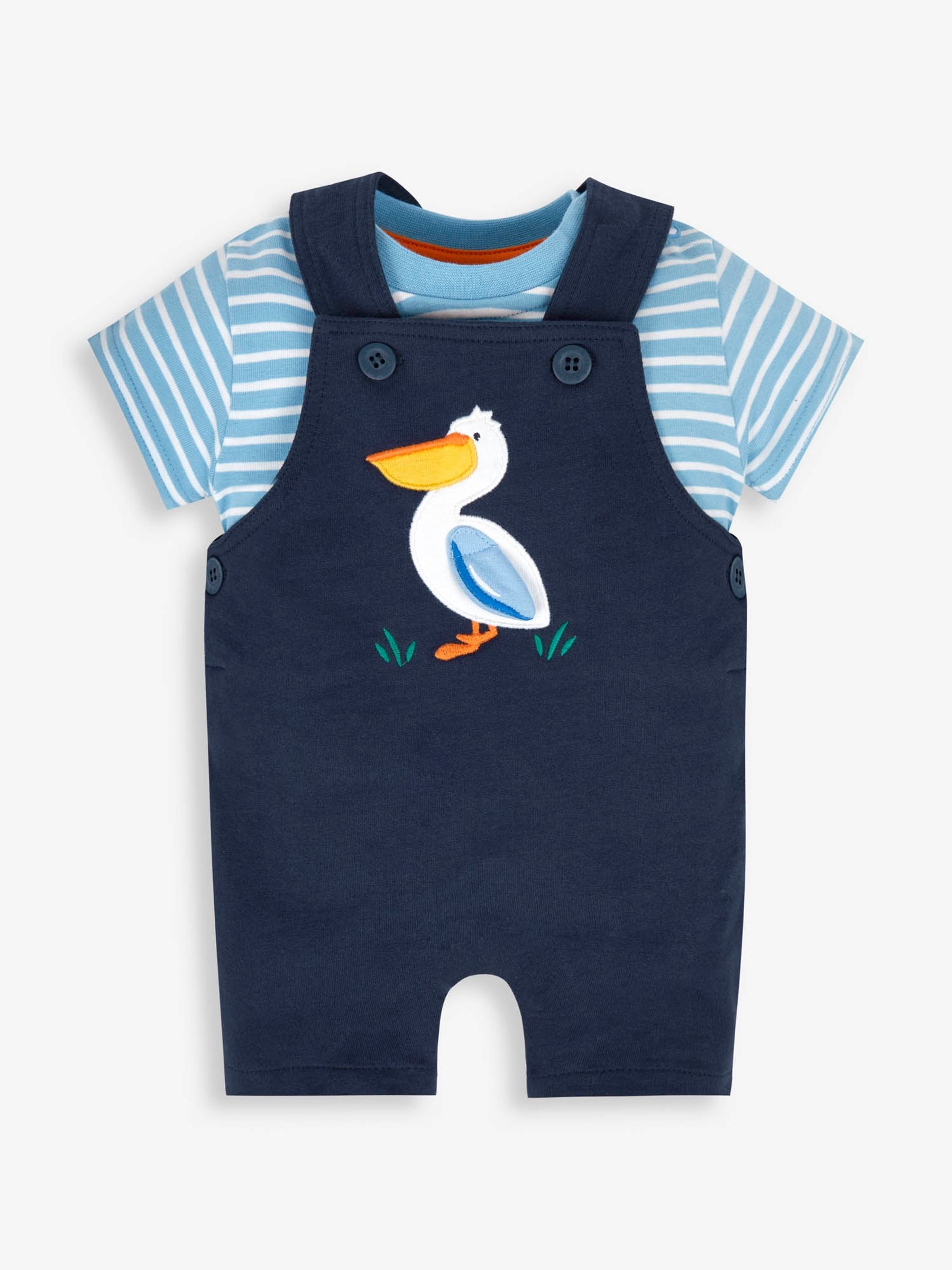 Navy 2-Piece Pelican Appliqué Short Dungarees & Top Set - Image 1 of 3