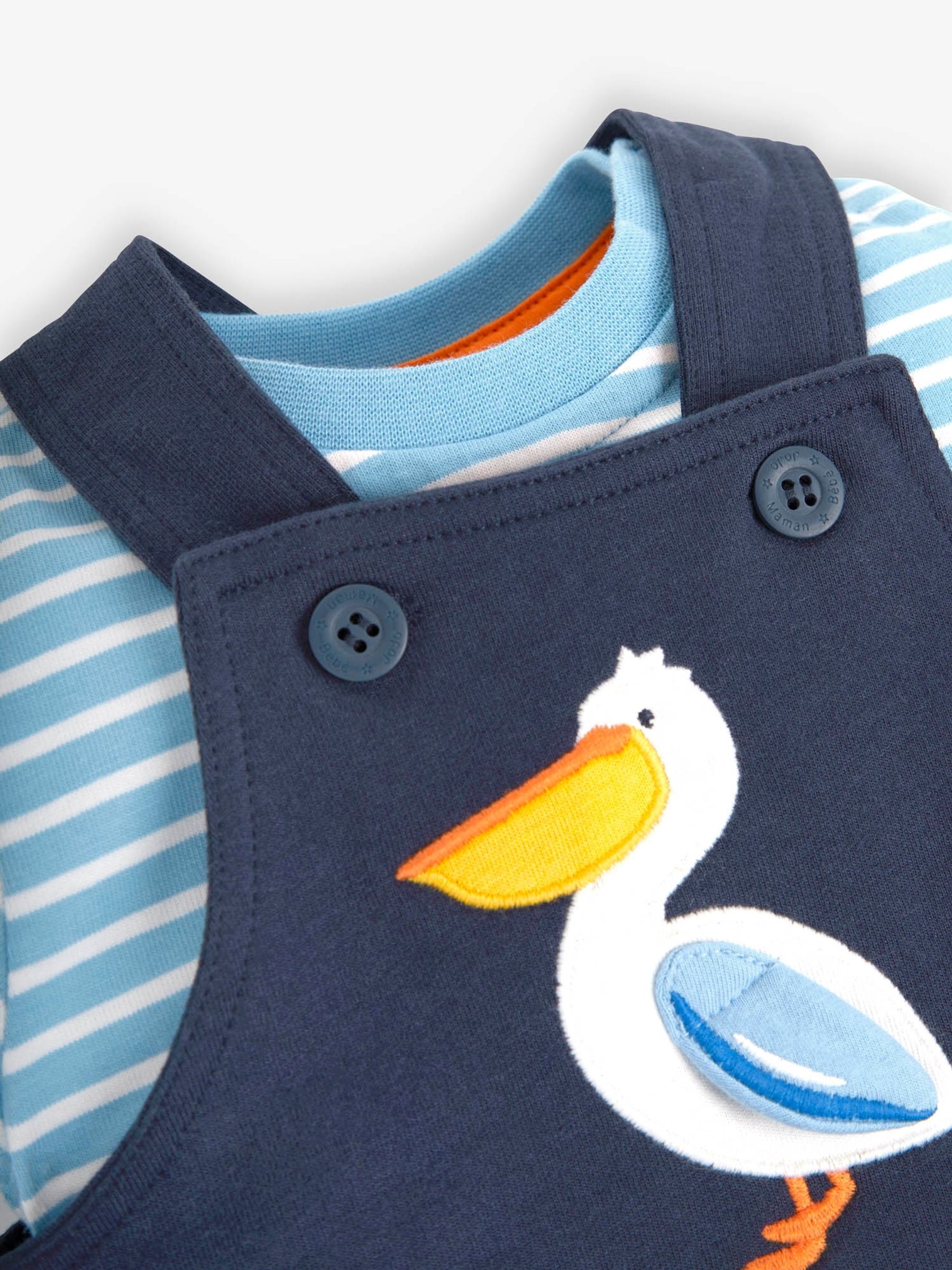 Navy 2-Piece Pelican Appliqué Short Dungarees & Top Set - Image 3 of 3