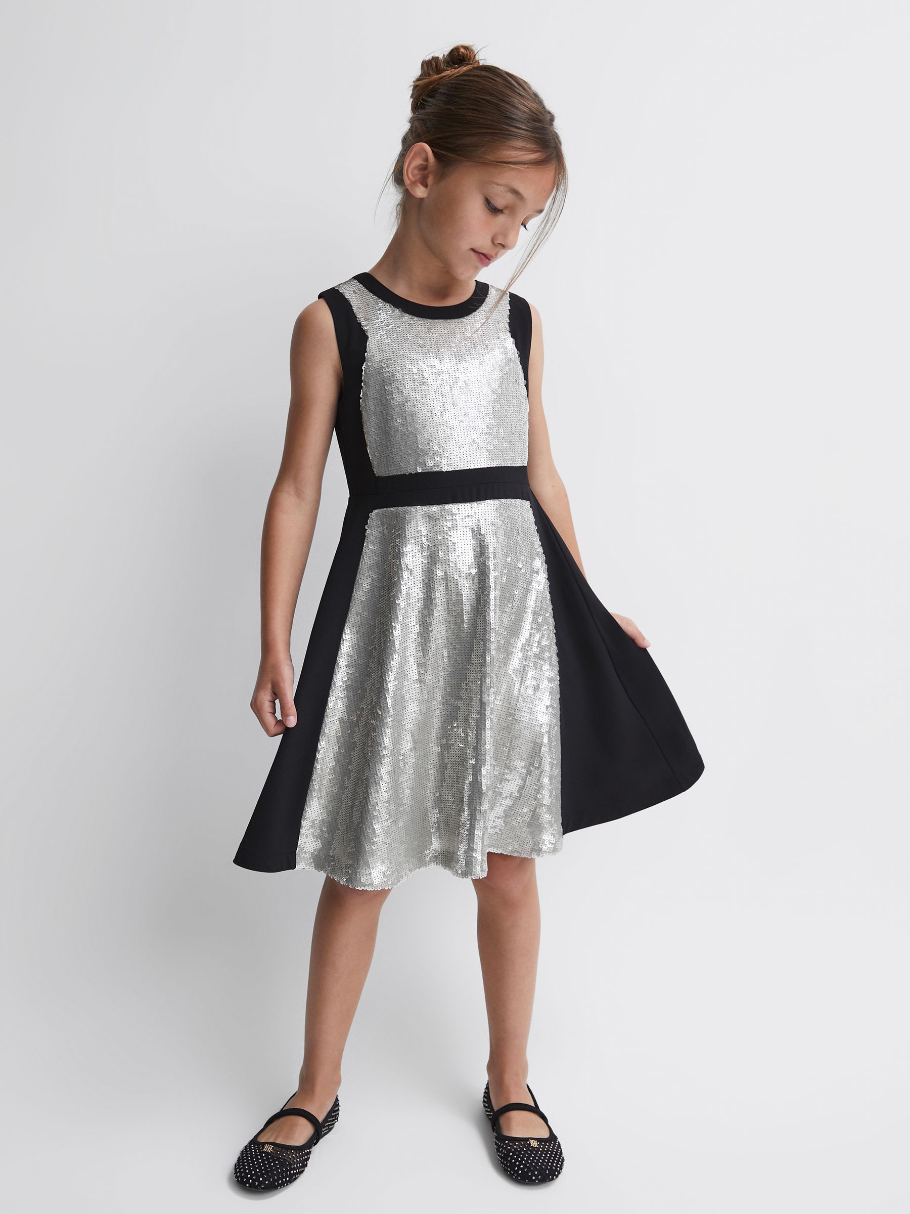 Relaxed Fit Sequin Dress in Black - Image 1 of 5