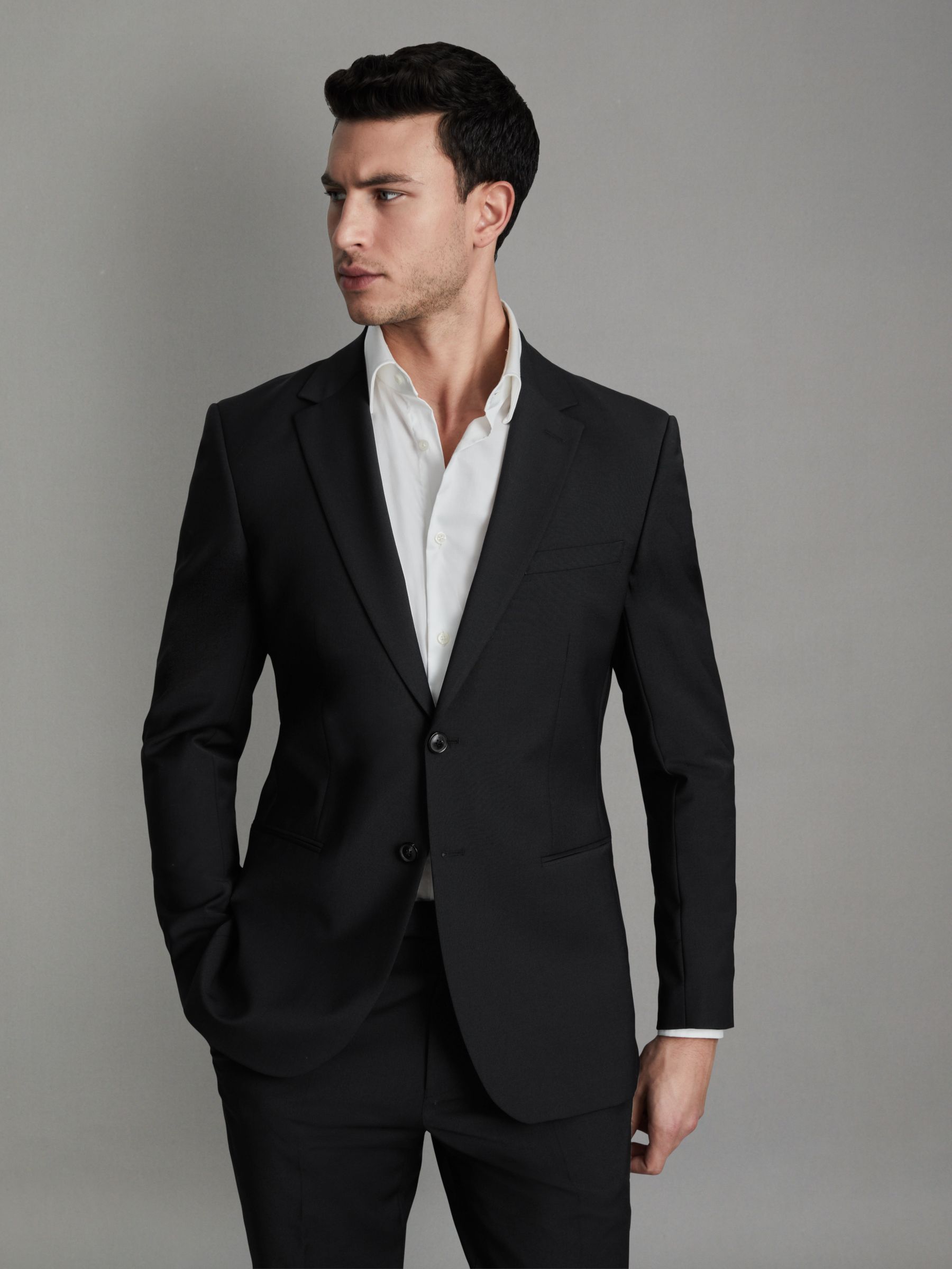 Slim-Fit Wool-Blend Single-Breasted Suit Blazer in Black - Image 1 of 8