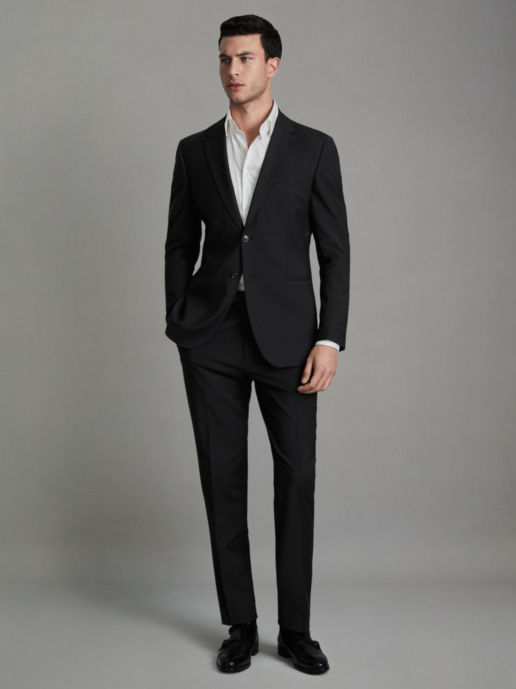 Slim-Fit Wool-Blend Single-Breasted Suit Blazer in Black - Image 3 of 8