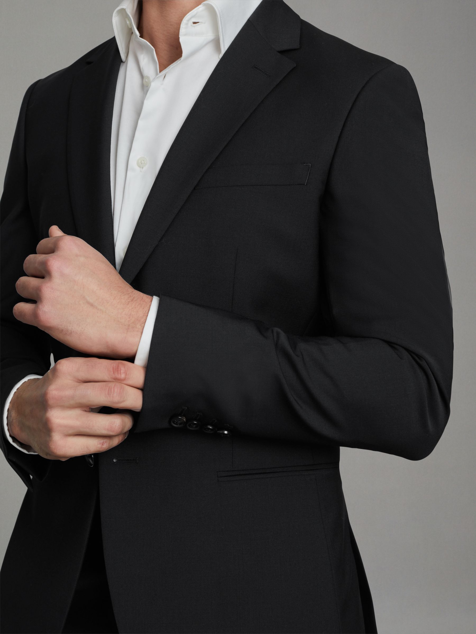 Slim-Fit Wool-Blend Single-Breasted Suit Blazer in Black - Image 4 of 8