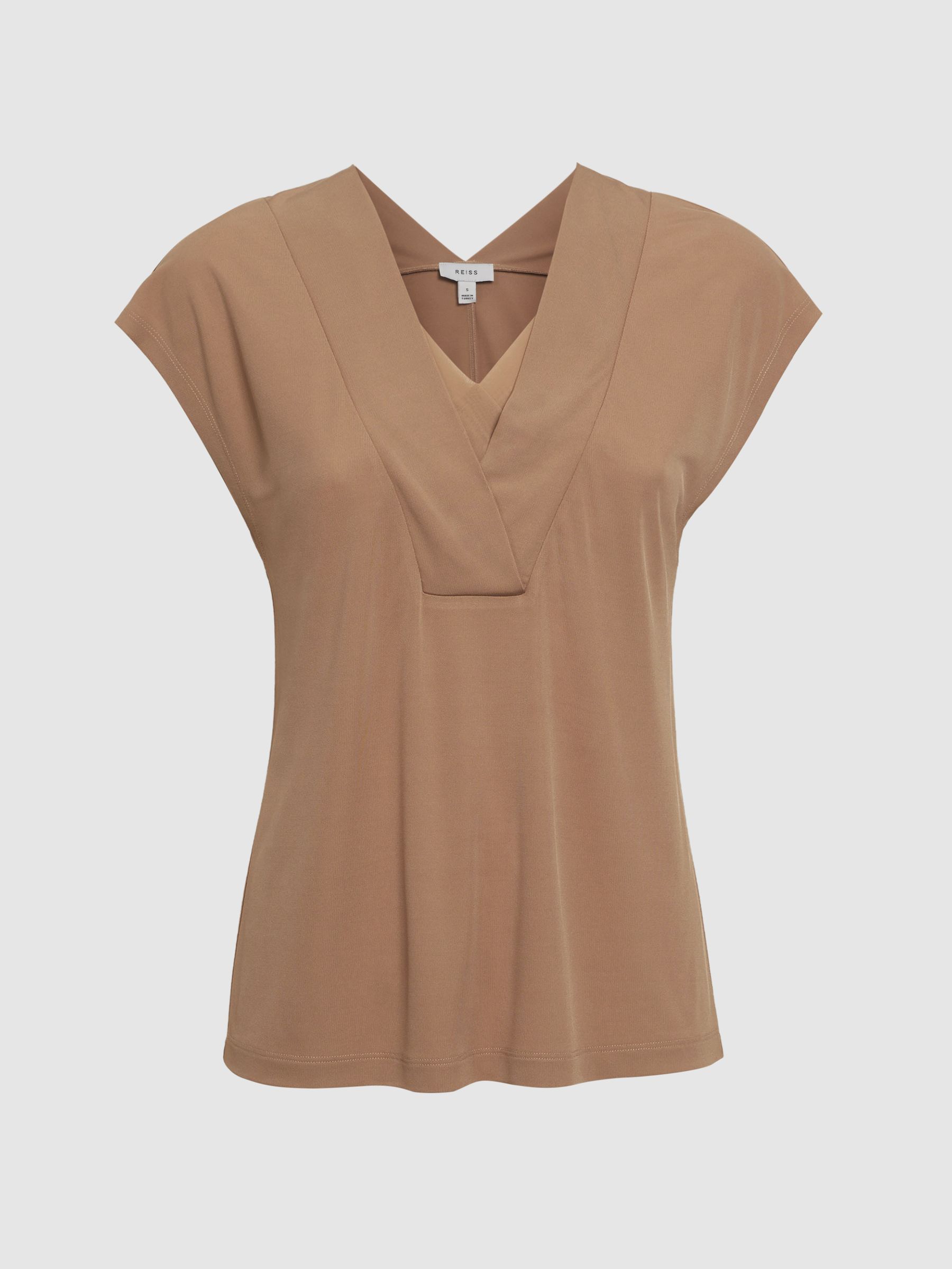 Layered V-Neck T-Shirt in Camel - Image 2 of 5