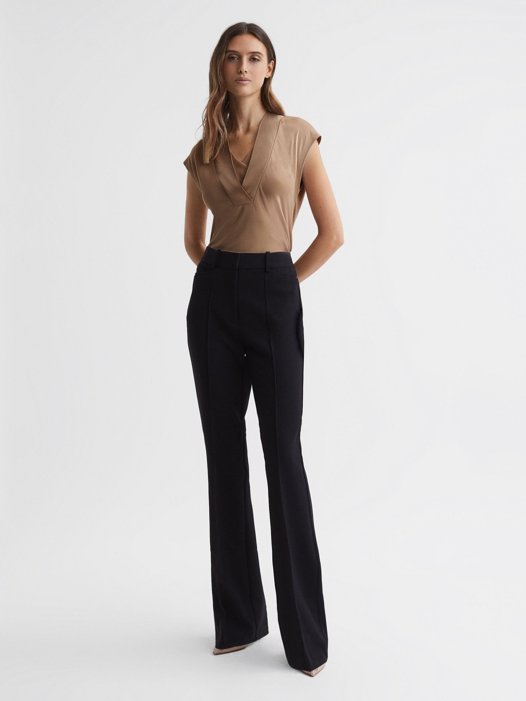 Layered V-Neck T-Shirt in Camel - Image 3 of 5