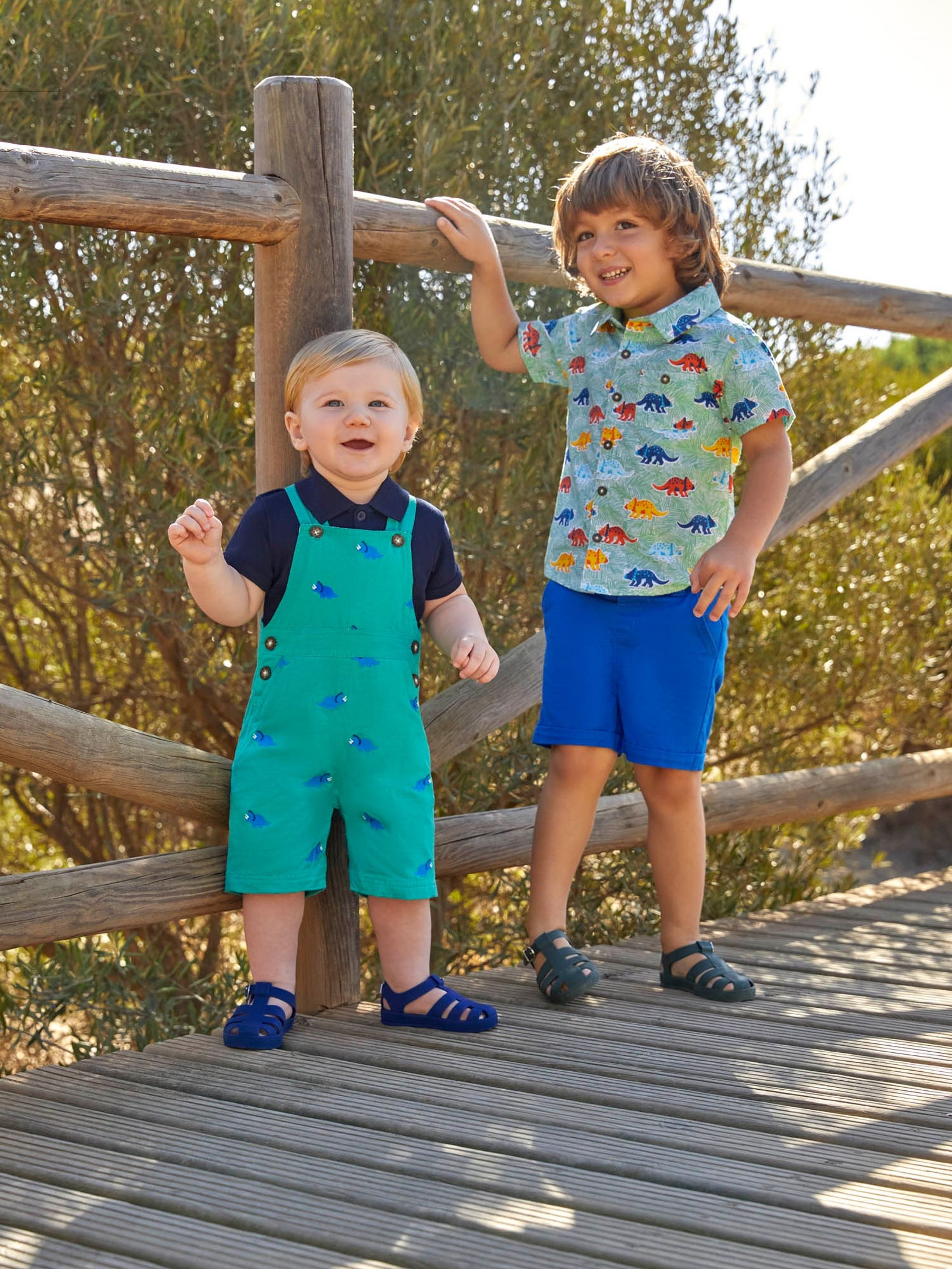 Green Dino Embroidered Short Dungarees - Image 2 of 5