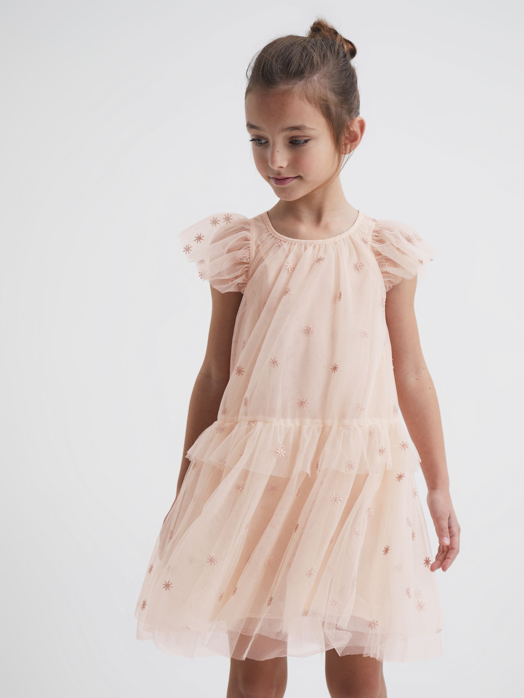 4-9 yrs Tulle Embroidered Dress in Pale Pink - Image 3 of 6
