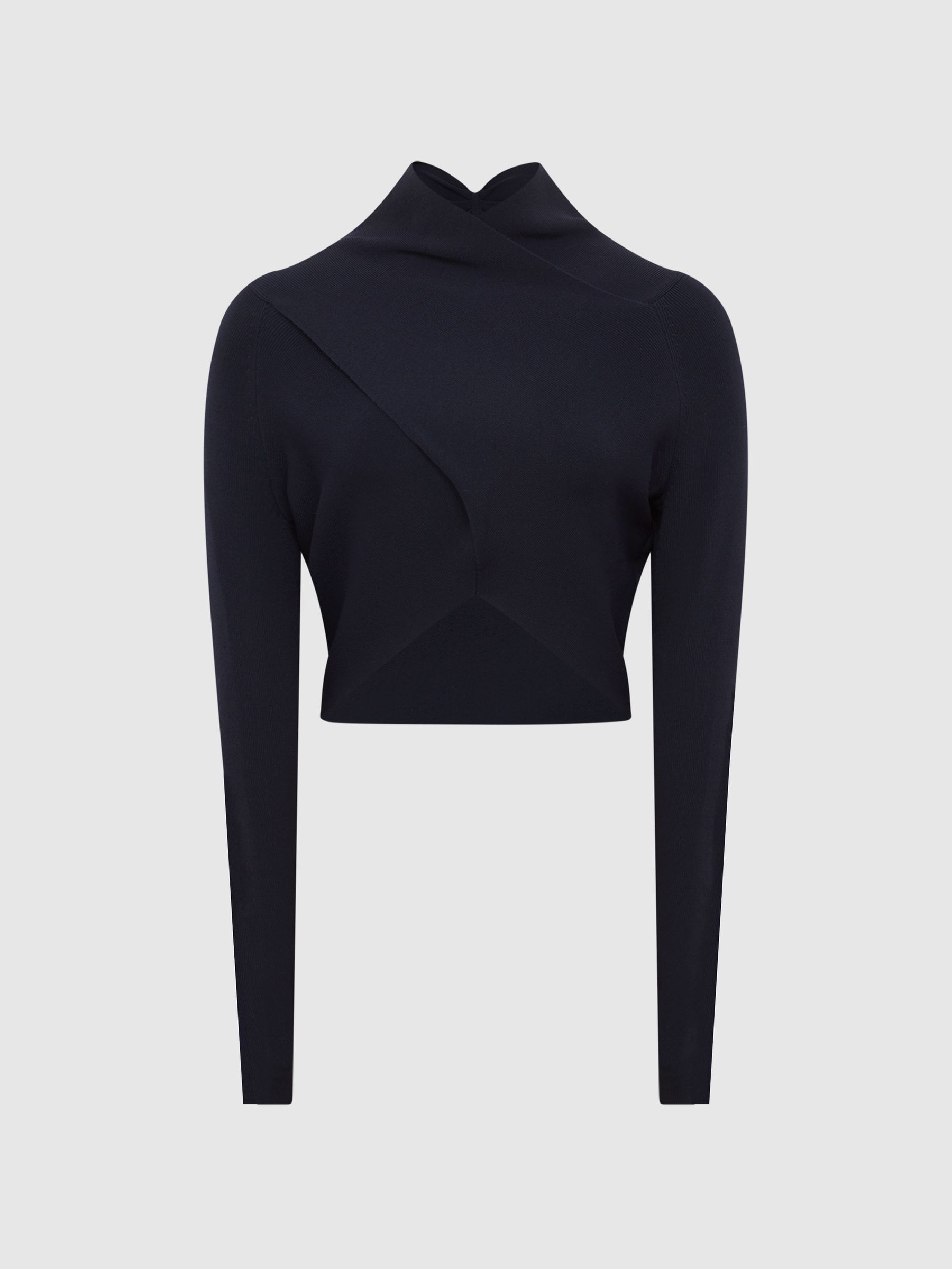 High Neck Cropped Co Ord Top in Navy - Image 2 of 8
