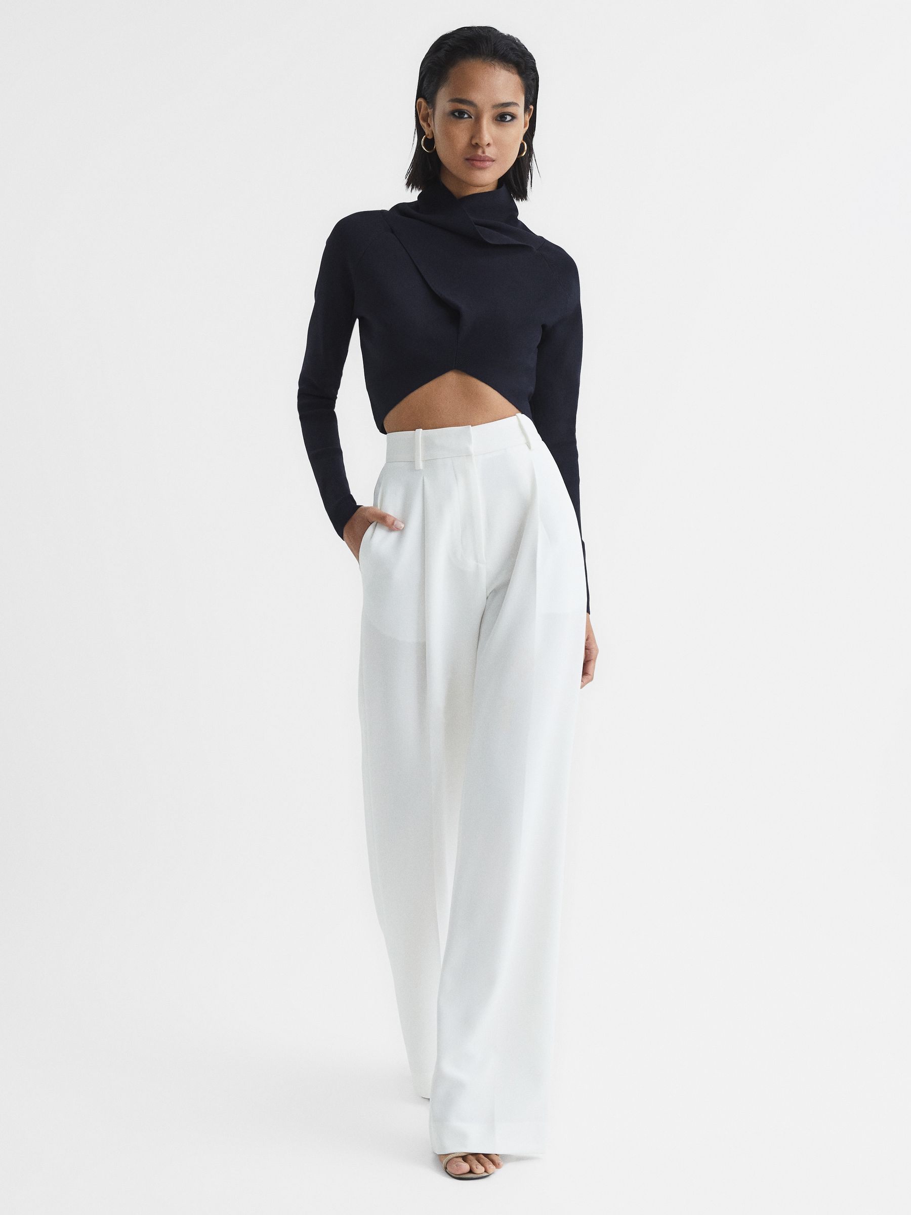 High Neck Cropped Co Ord Top in Navy - Image 3 of 8