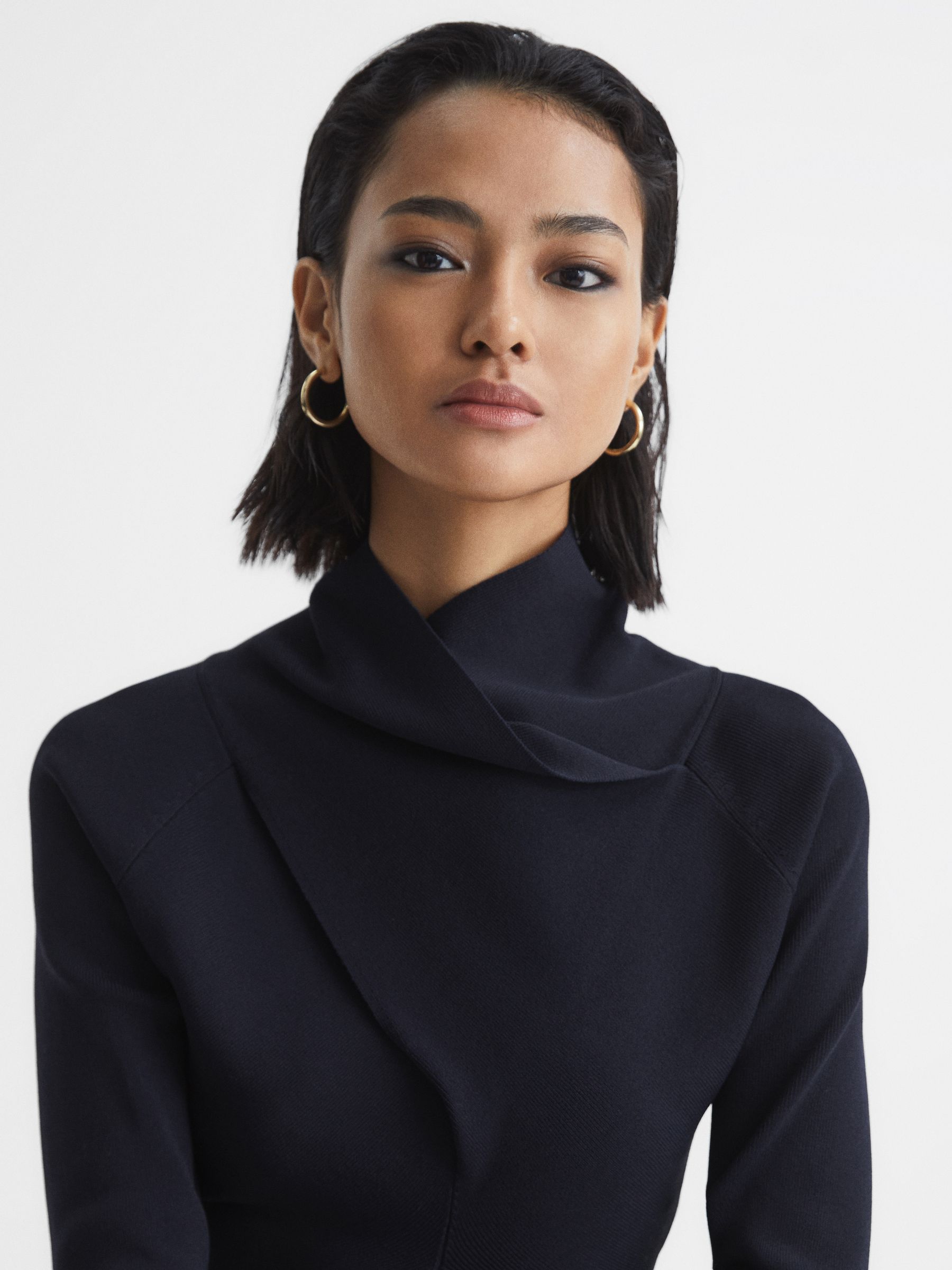 High Neck Cropped Co Ord Top in Navy - Image 4 of 8