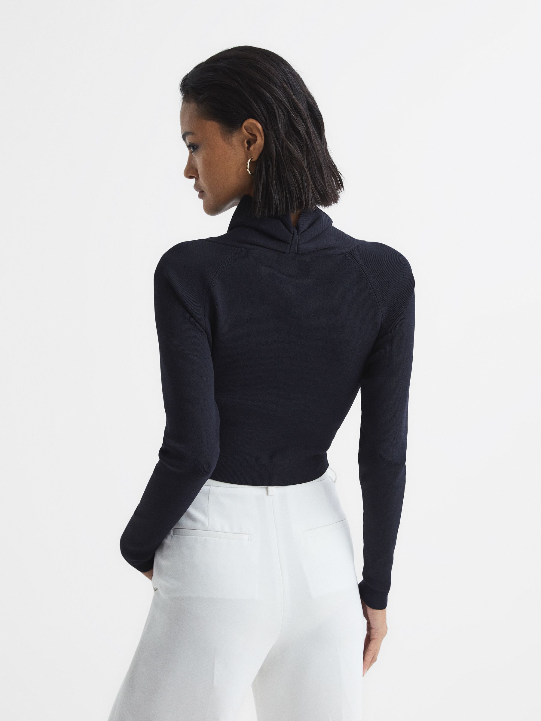 High Neck Cropped Co Ord Top in Navy - Image 5 of 8