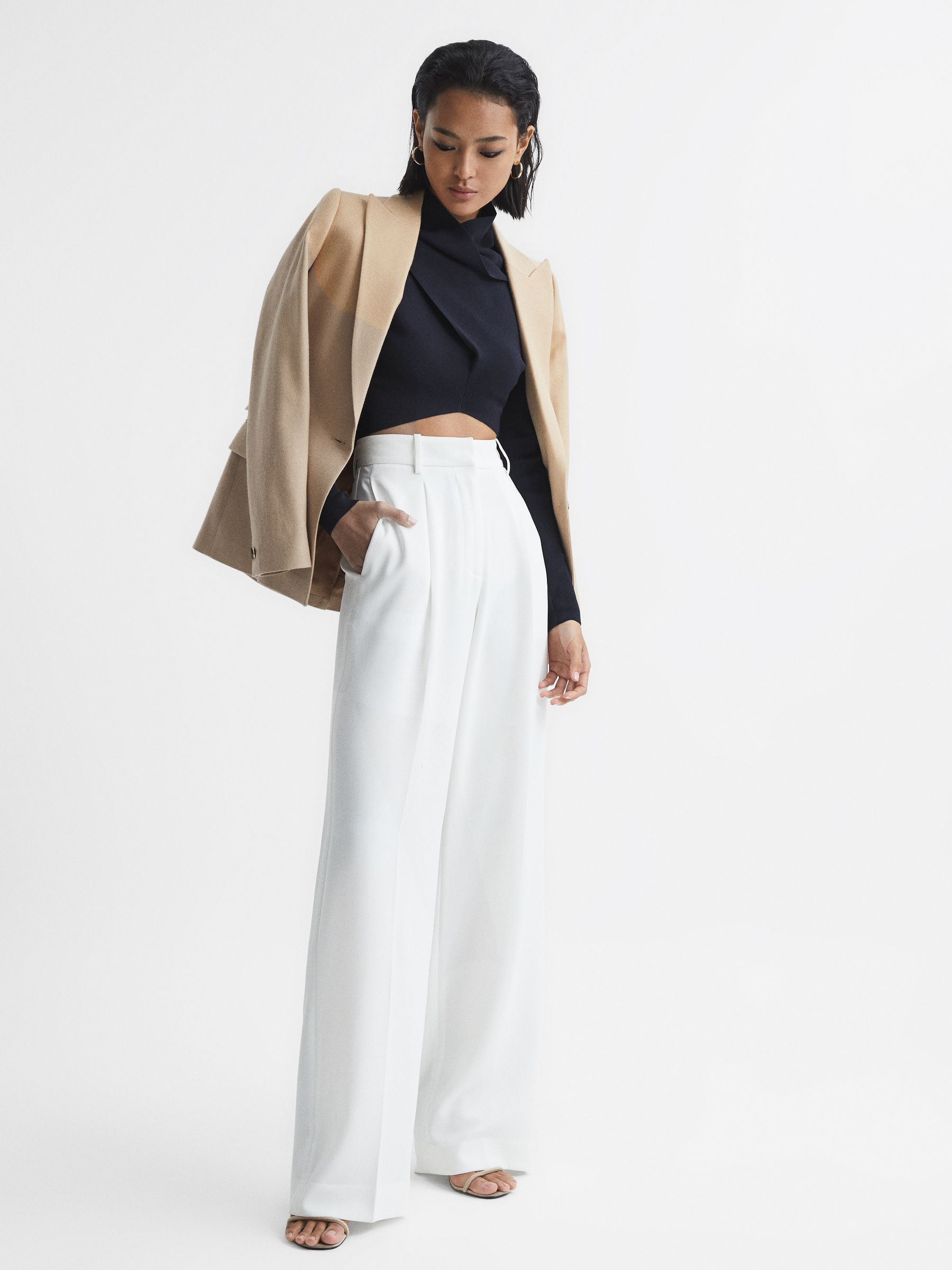High Neck Cropped Co Ord Top in Navy - Image 8 of 8