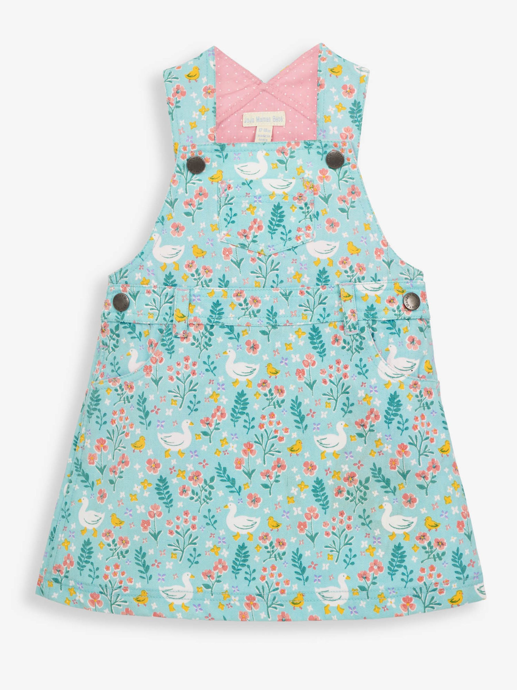 Duck Egg Girls' Duck Floral Print Dungaree Dress - Image 1 of 3