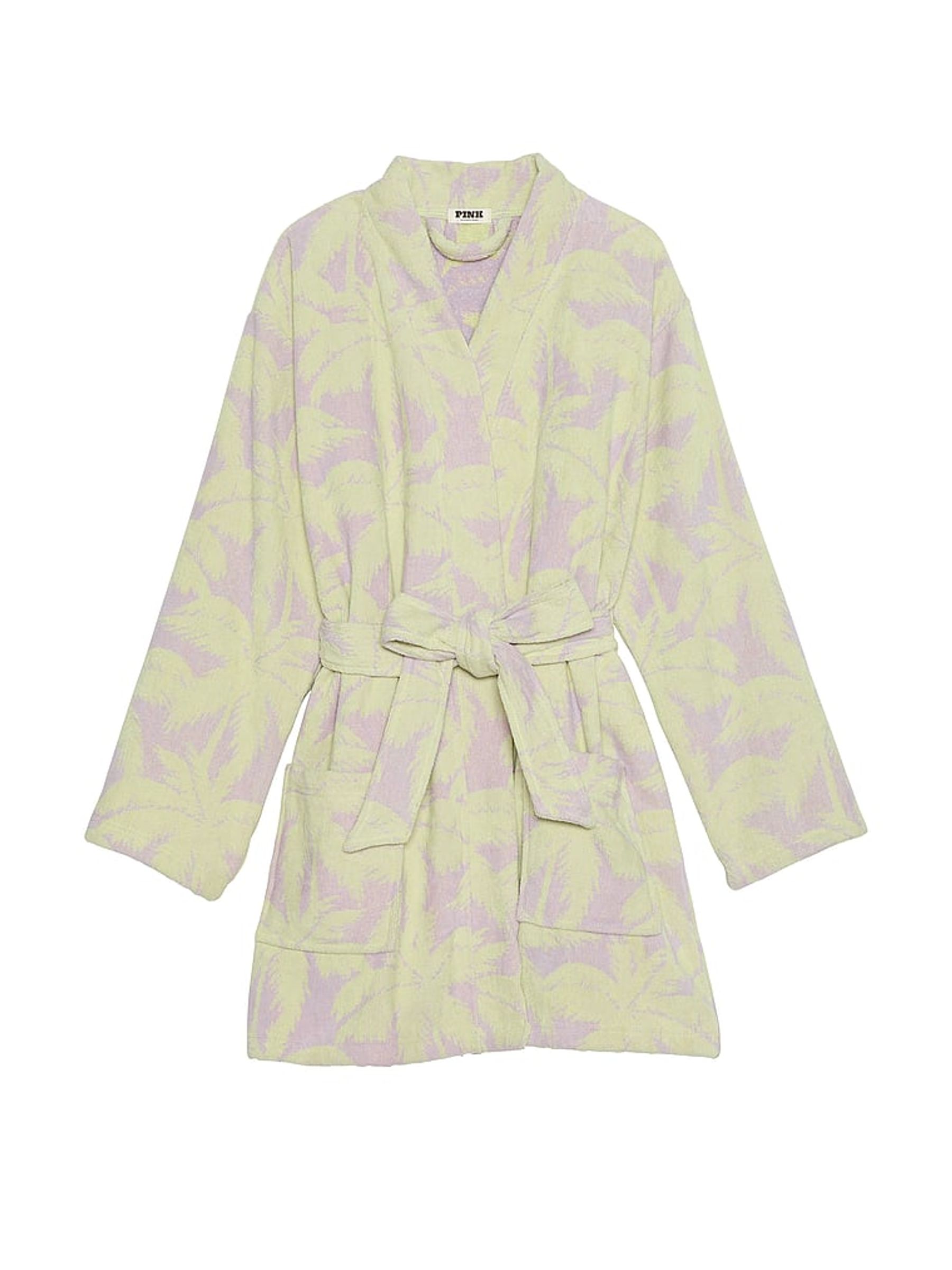 Pastel Lilac Purple Palms Terry Towelling Dressing Gown - Image 1 of 1