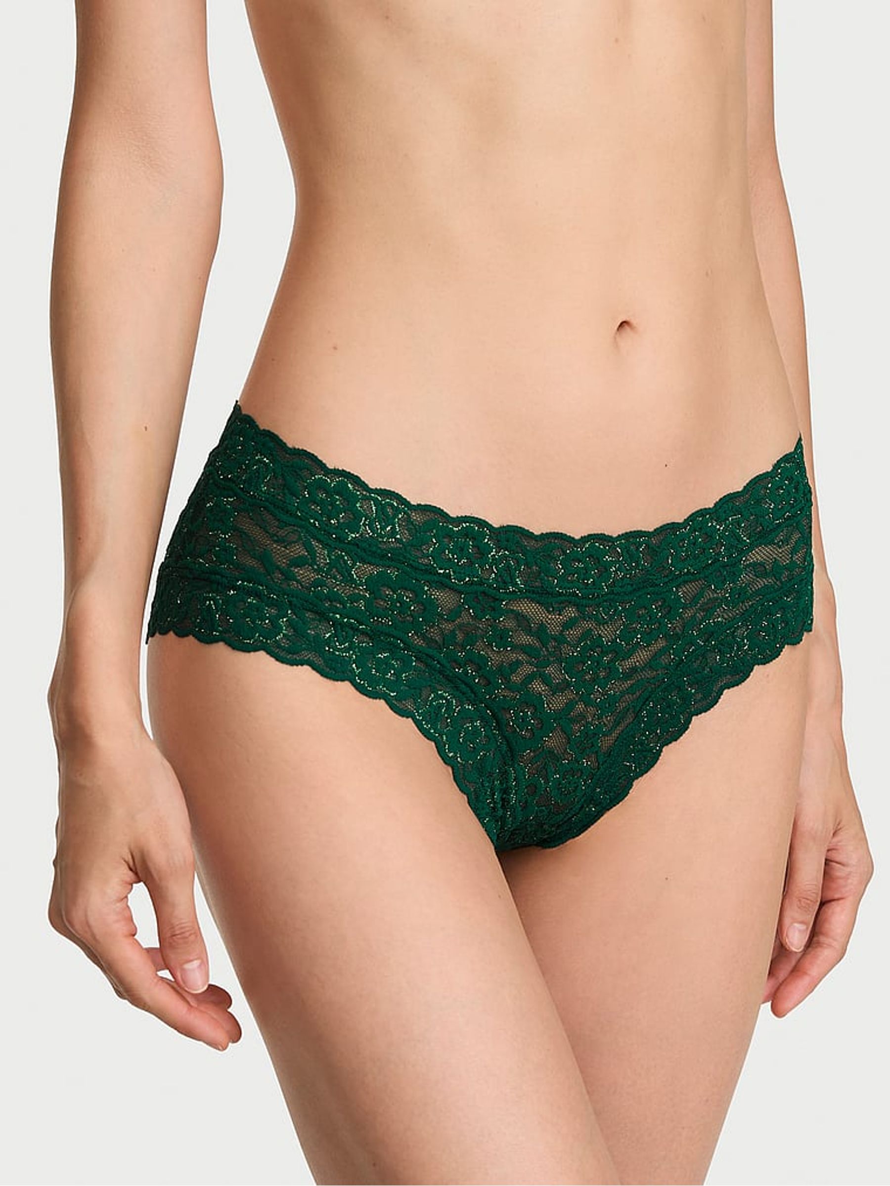 Velvet Pine Green Cheeky Shimmer Lace Knickers - Image 2 of 3