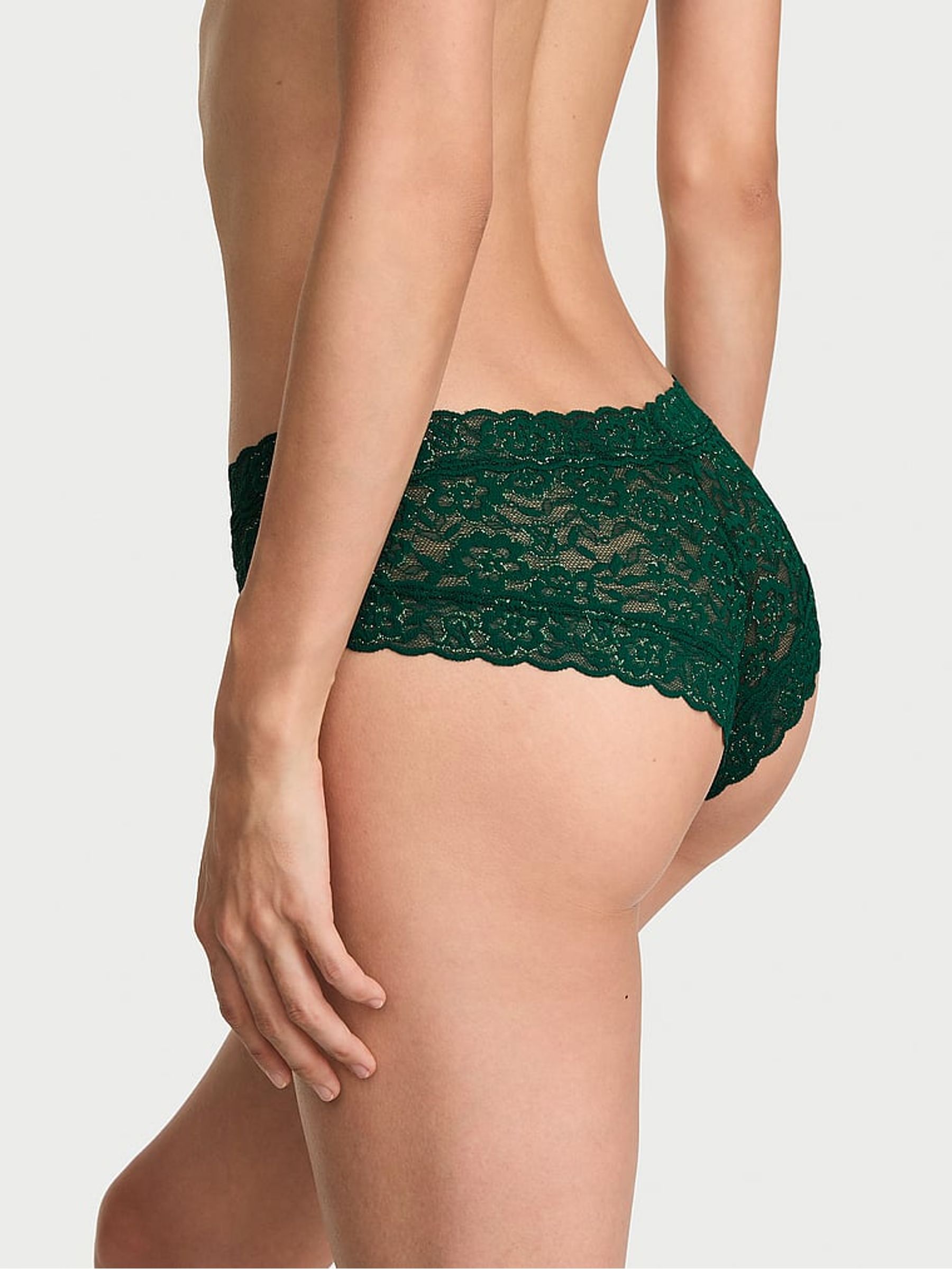 Velvet Pine Green Cheeky Shimmer Lace Knickers - Image 3 of 3 Velvet Pine Green Cheeky Shimmer Lace Knickers - Image 3 of 3