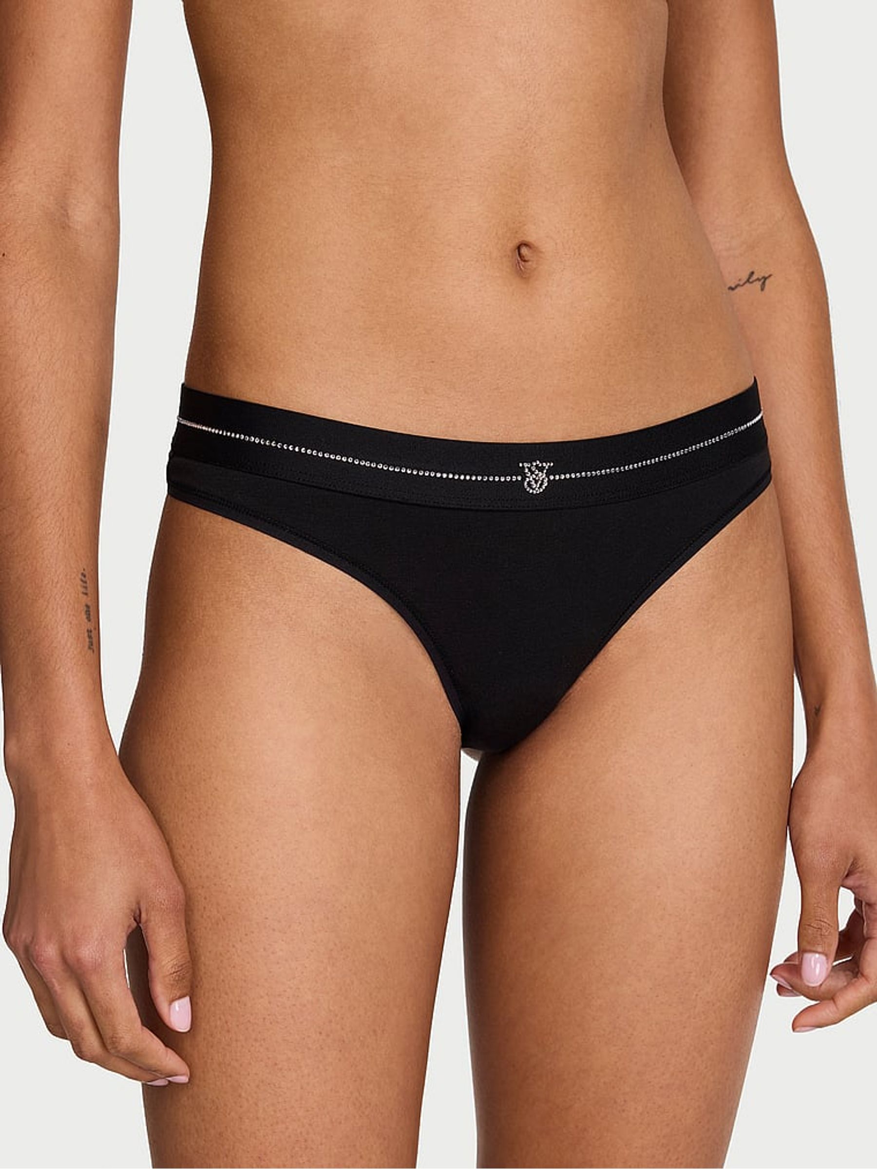 Black Thong Shine Logo Knickers - Image 1 of 3