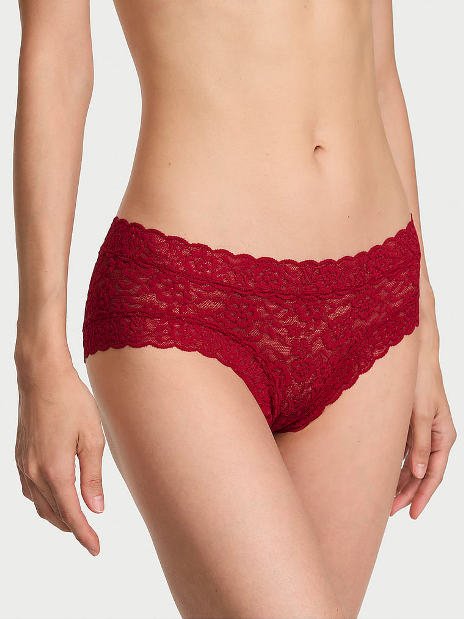 Red Lacquer Cheeky Shimmer Lace Knickers - Image 1 of 2