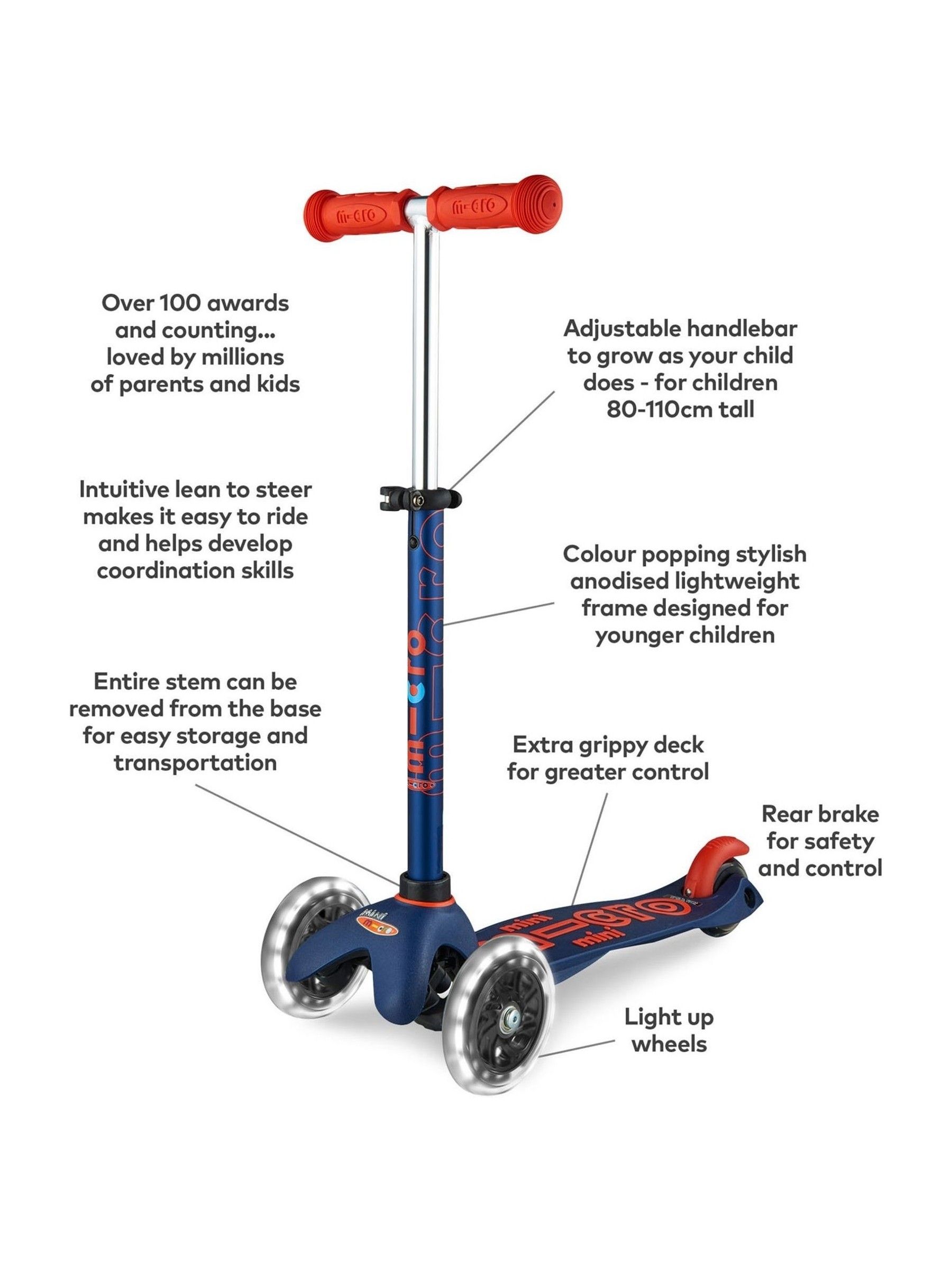 Navy Micro Scooters Mini Micro Deluxe LED Scooter - Image 9 of 10