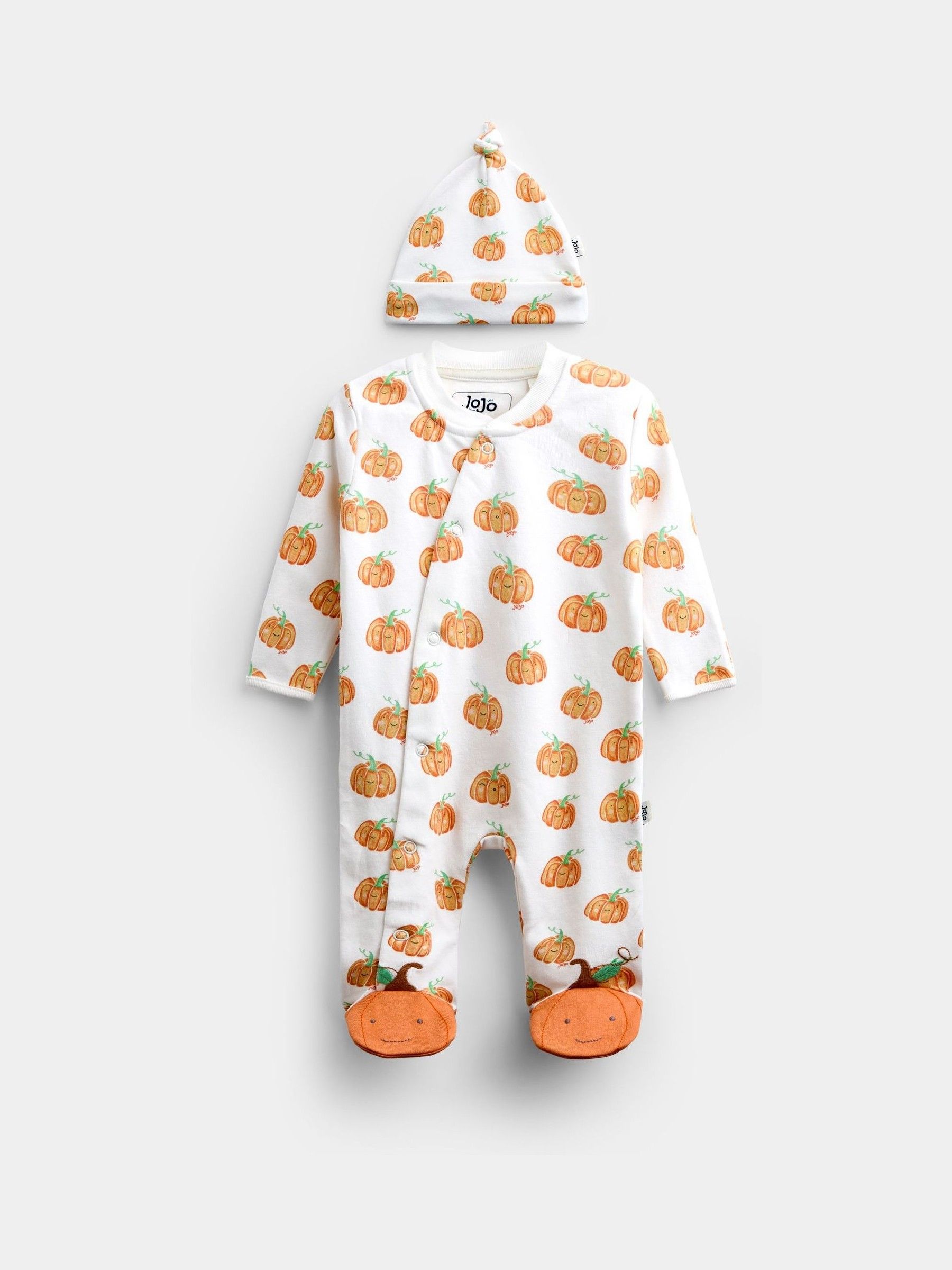 Cream Pumpkin Print Zip Sleepsuit & Hat - Image 1 of 7