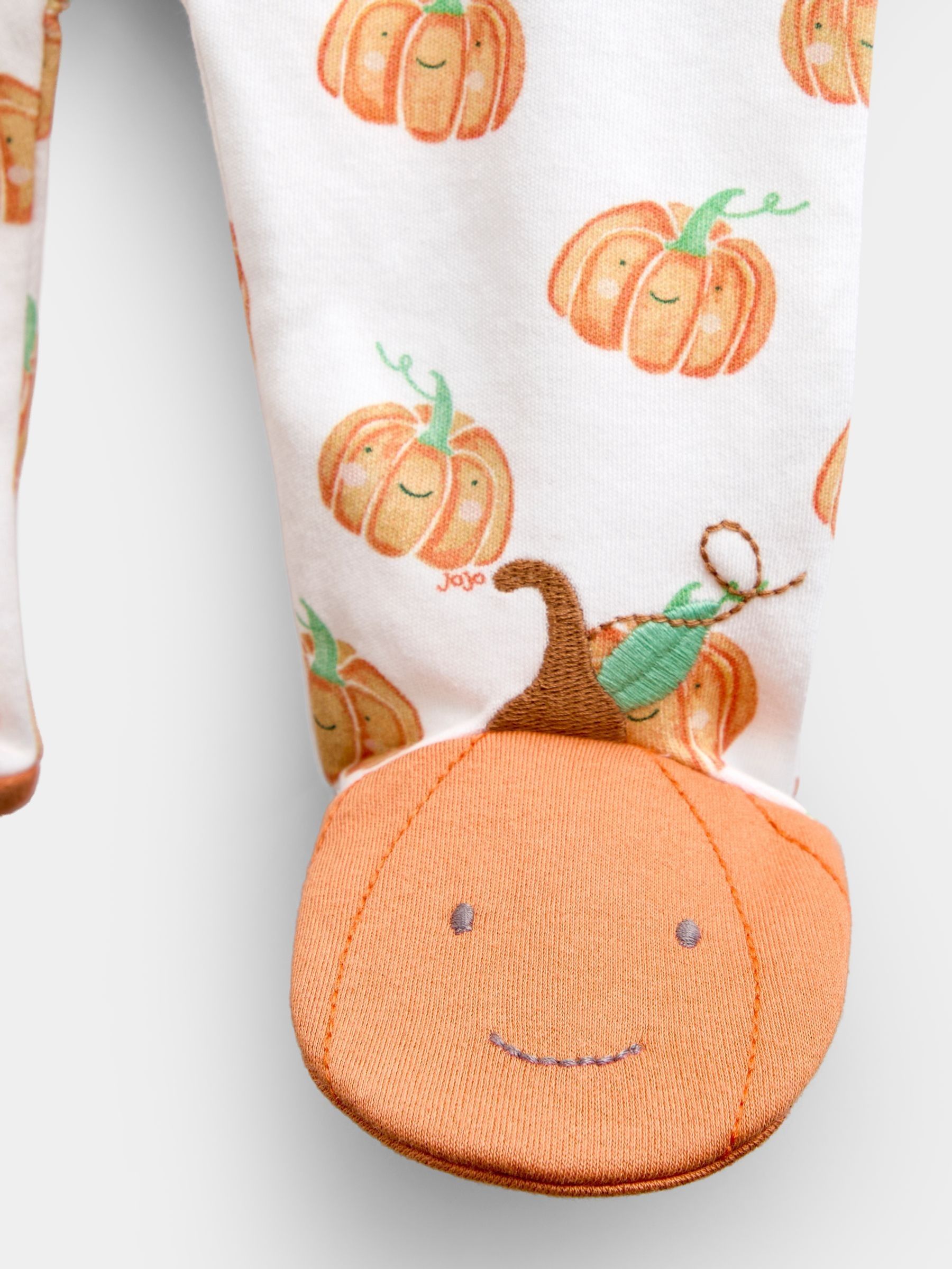 Cream Pumpkin Print Zip Sleepsuit & Hat - Image 6 of 7