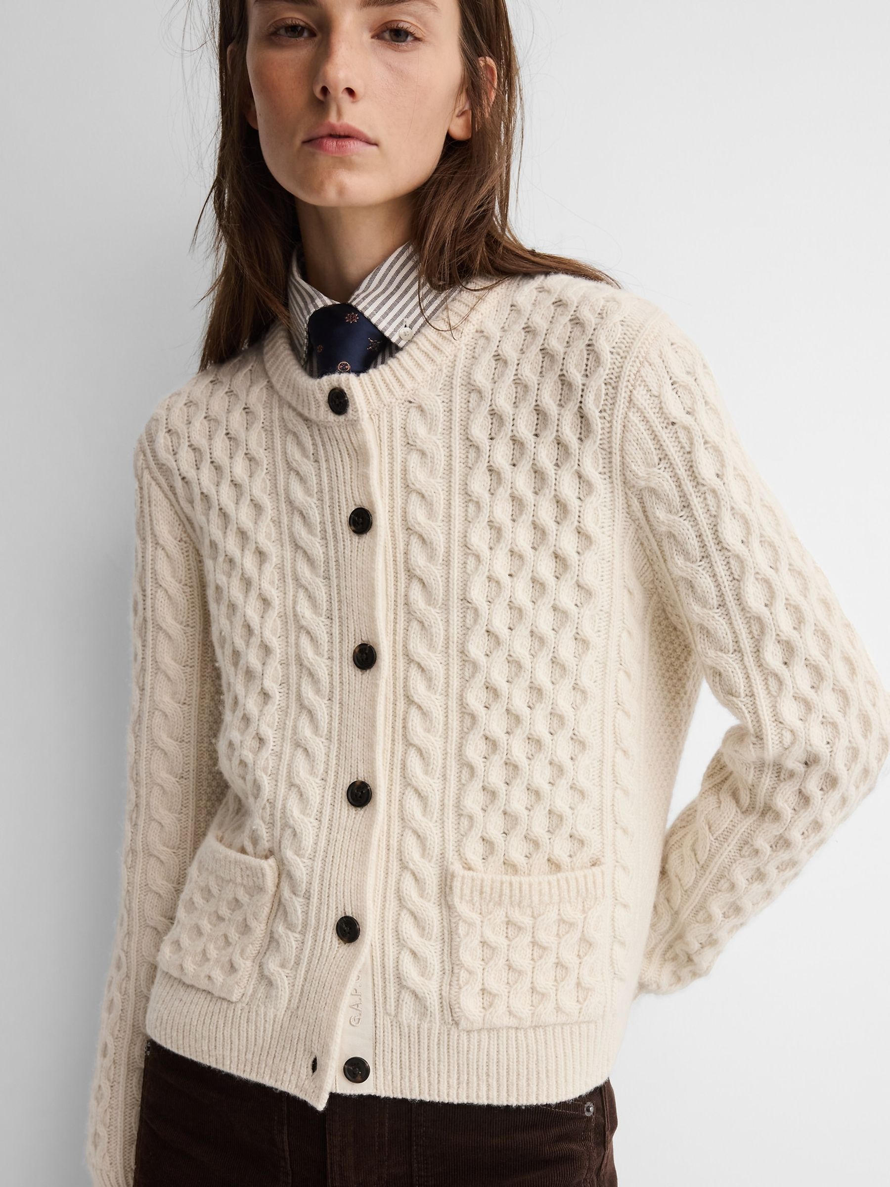 Gap x A.P.C. Cream Wool Cable-Knit Cardigan - Image 4 of 6