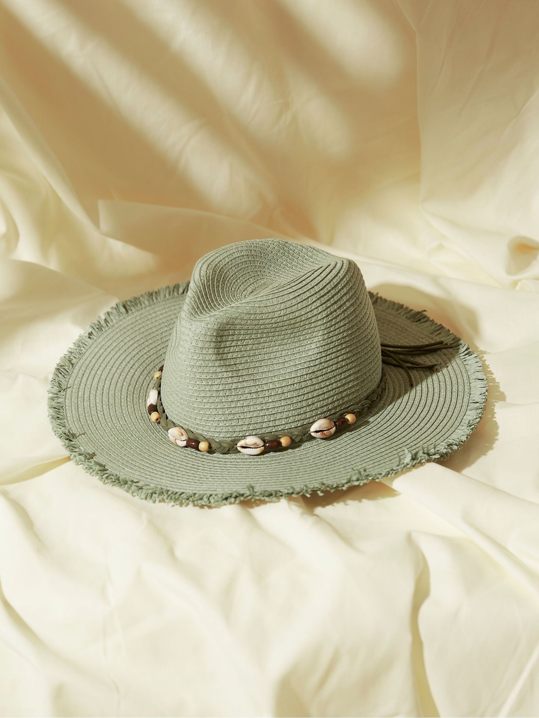 Green Raw Edge Fedora Hat - Image 1 of 3