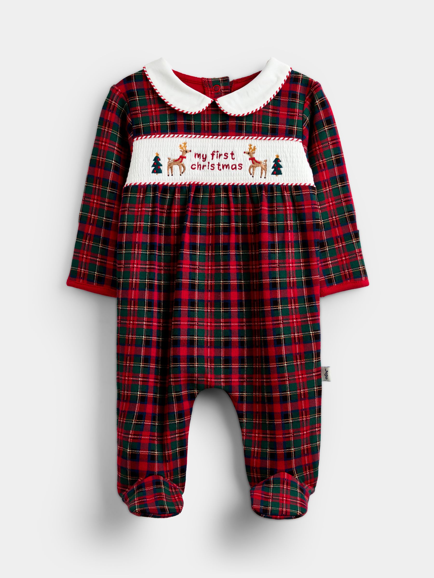 Red Tartan First Christmas Smocked Footed Sleepsuit - Image 1 of 4