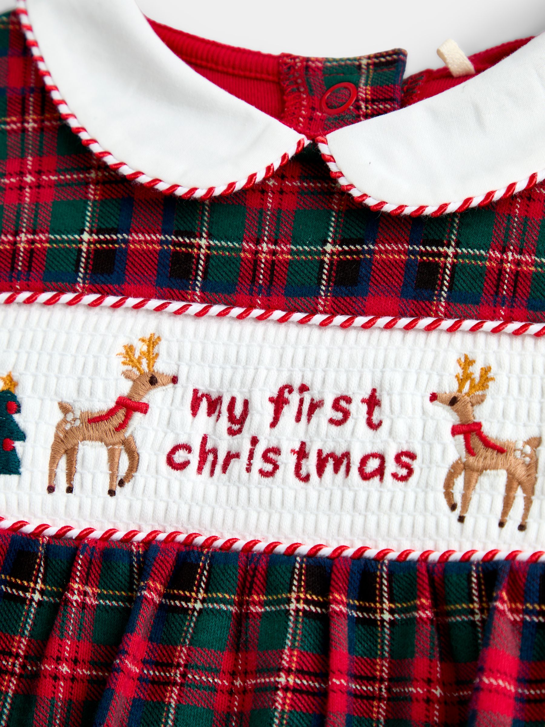 Red Tartan First Christmas Smocked Footed Sleepsuit - Image 3 of 4