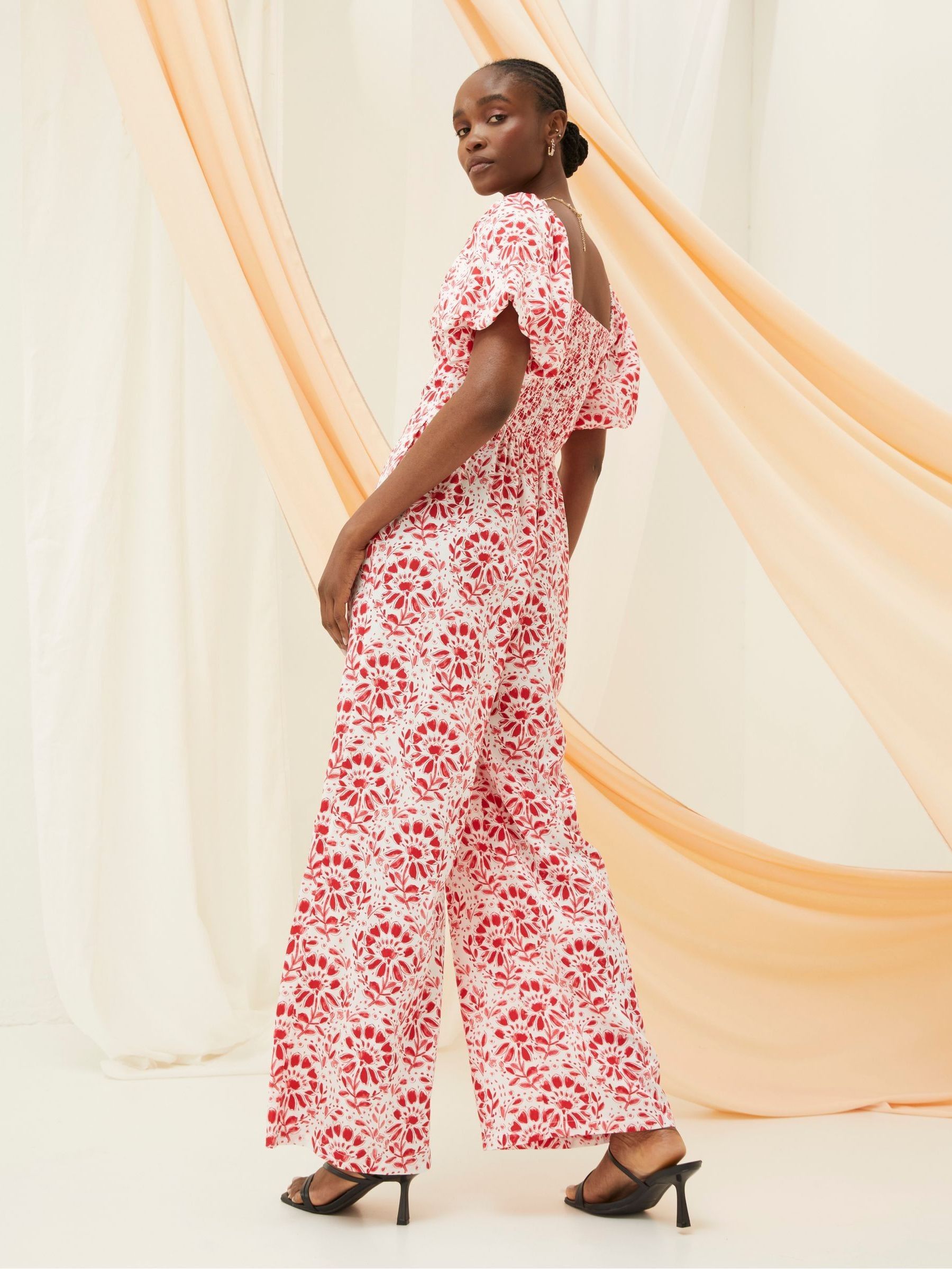 Rose Red/White Floral Tile Jumpsuit - Image 3 of 8