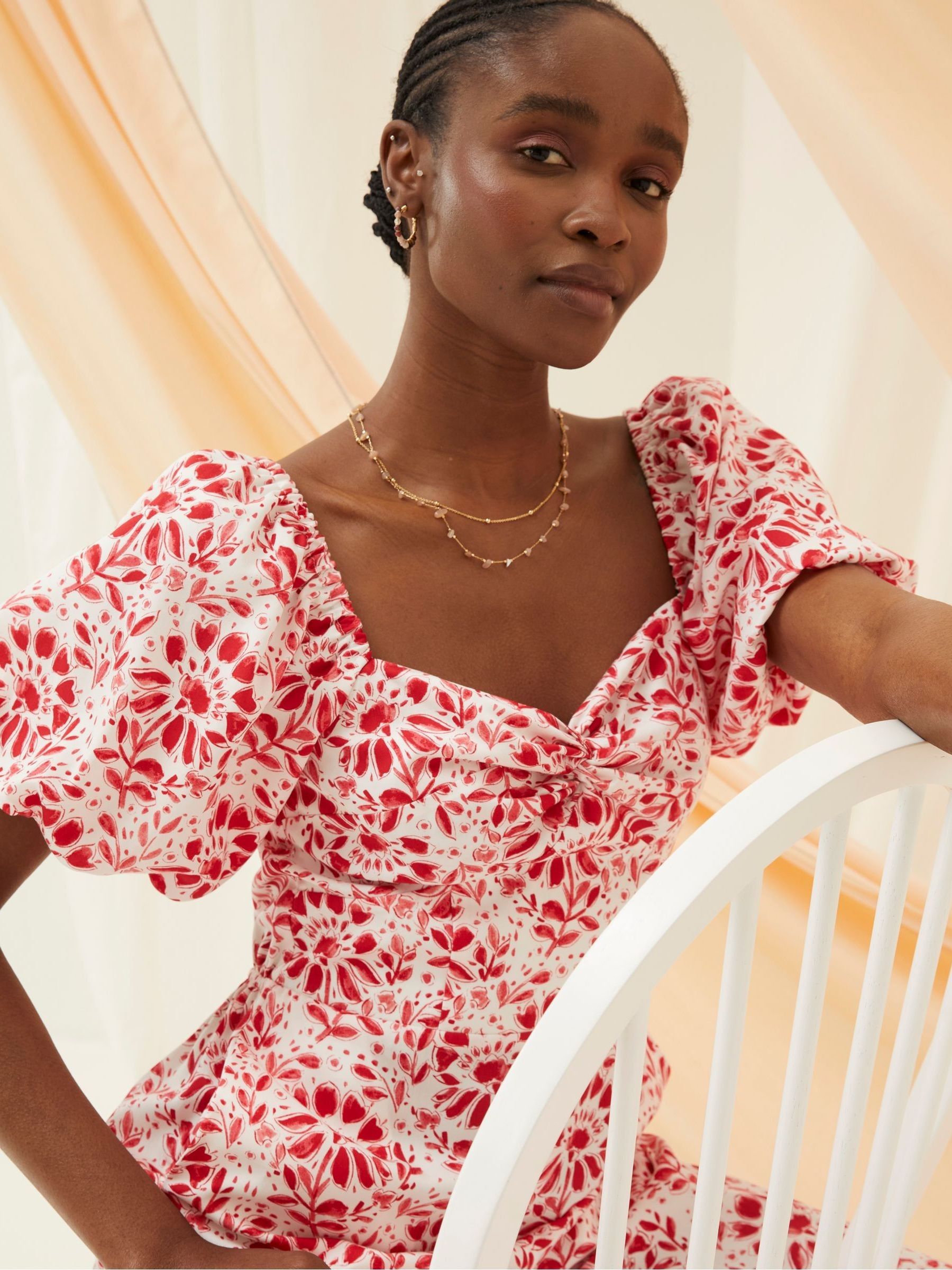 Rose Red/White Floral Tile Jumpsuit - Image 5 of 8