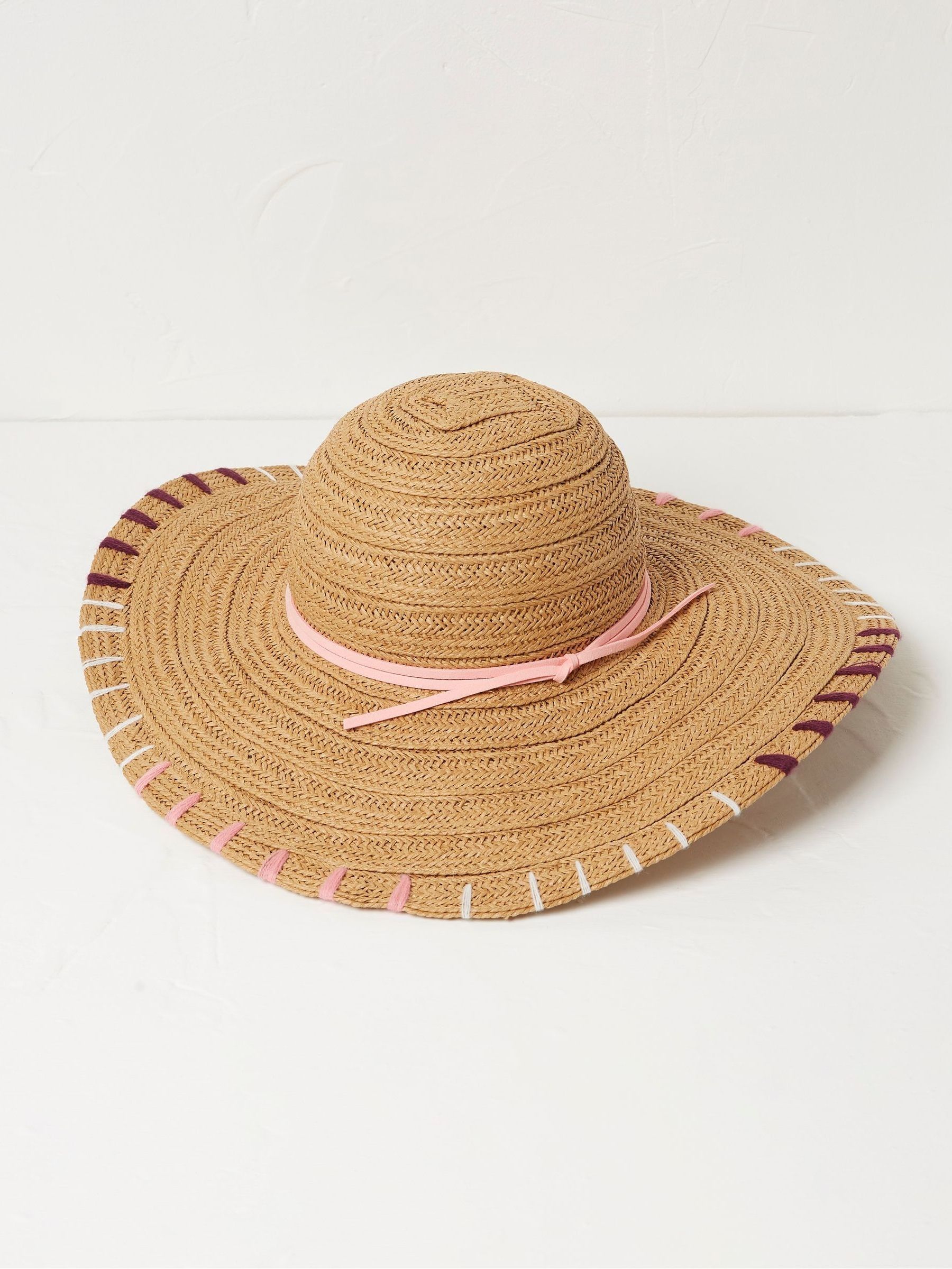 Natural Stitch Detail Straw Sun Hat - Image 1 of 2