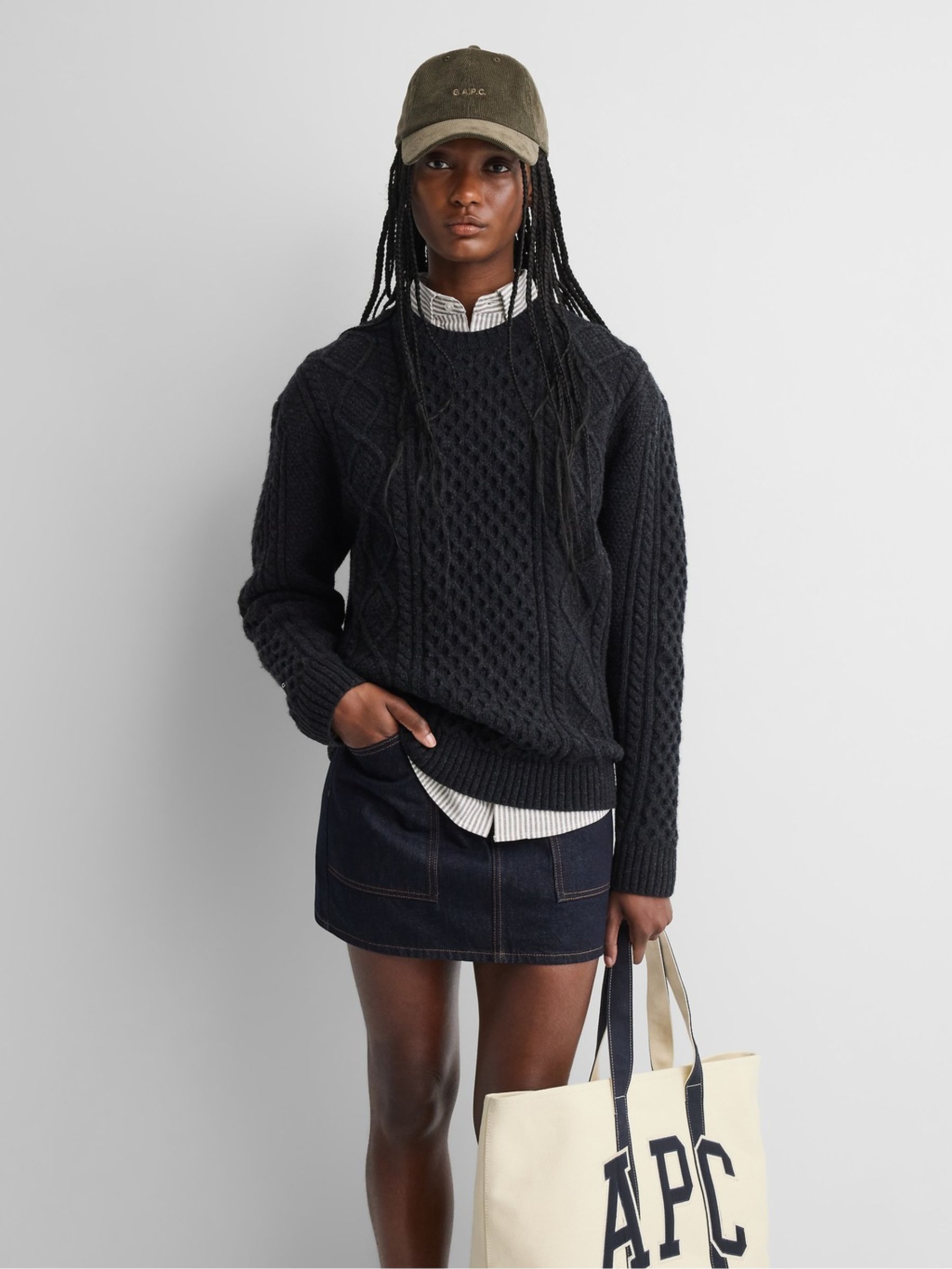 Gap x A.P.C. Dark Grey Wool Cable-Knit Jumper - Image 4 of 7