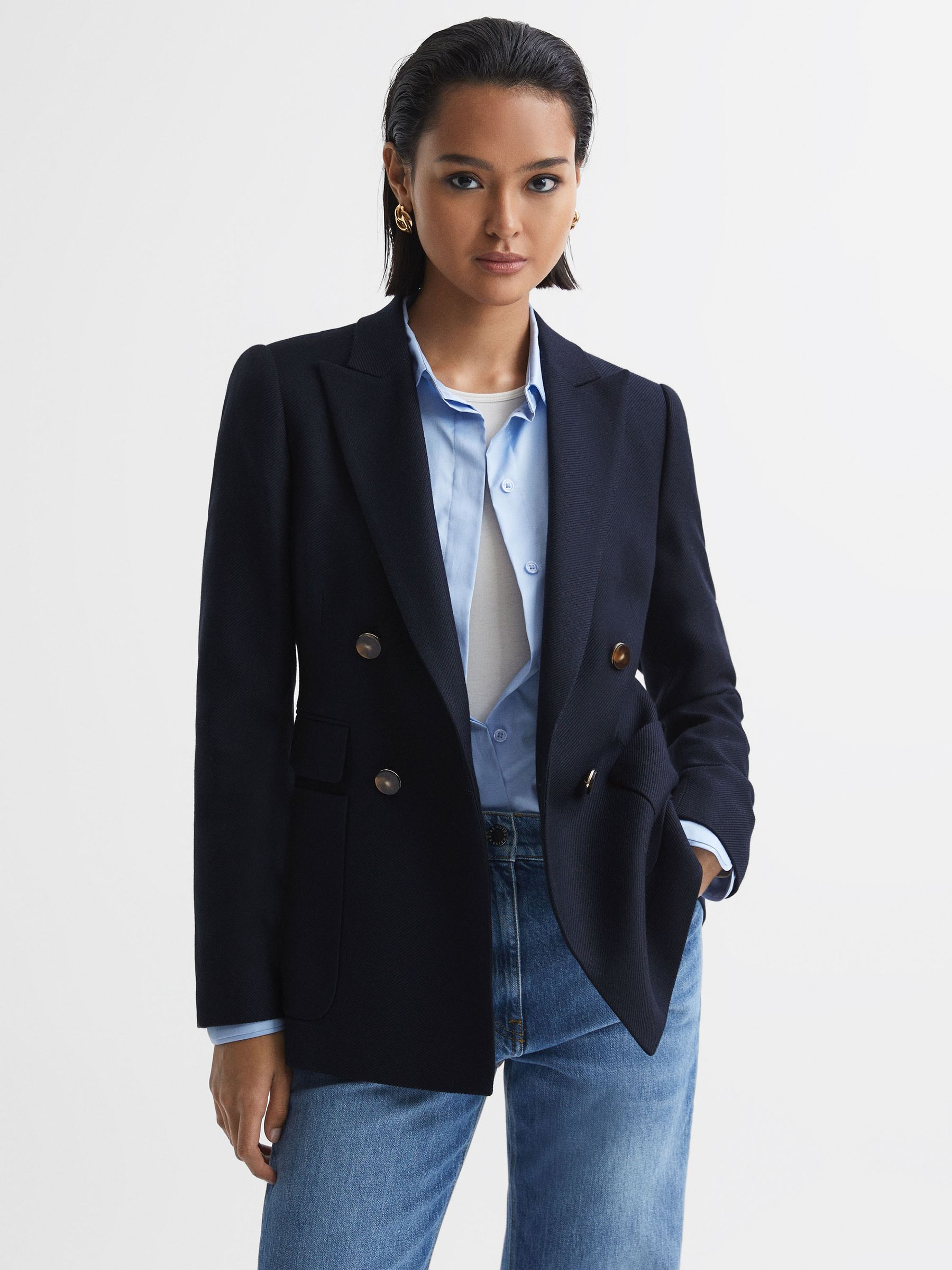 Larsson Navy Double Breasted Twill Blazer - Image 1 of 6