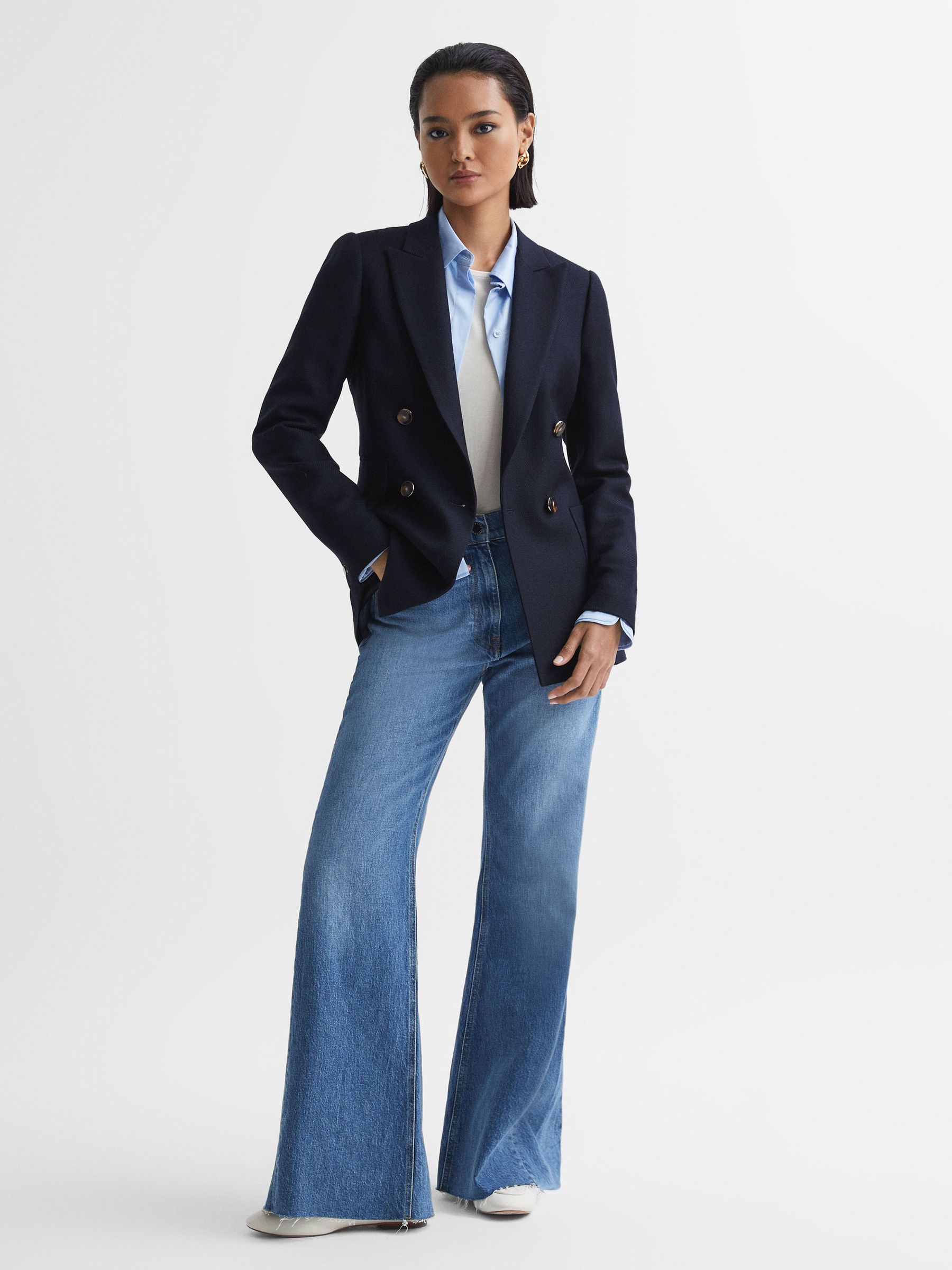 Larsson Navy Double Breasted Twill Blazer - Image 3 of 6