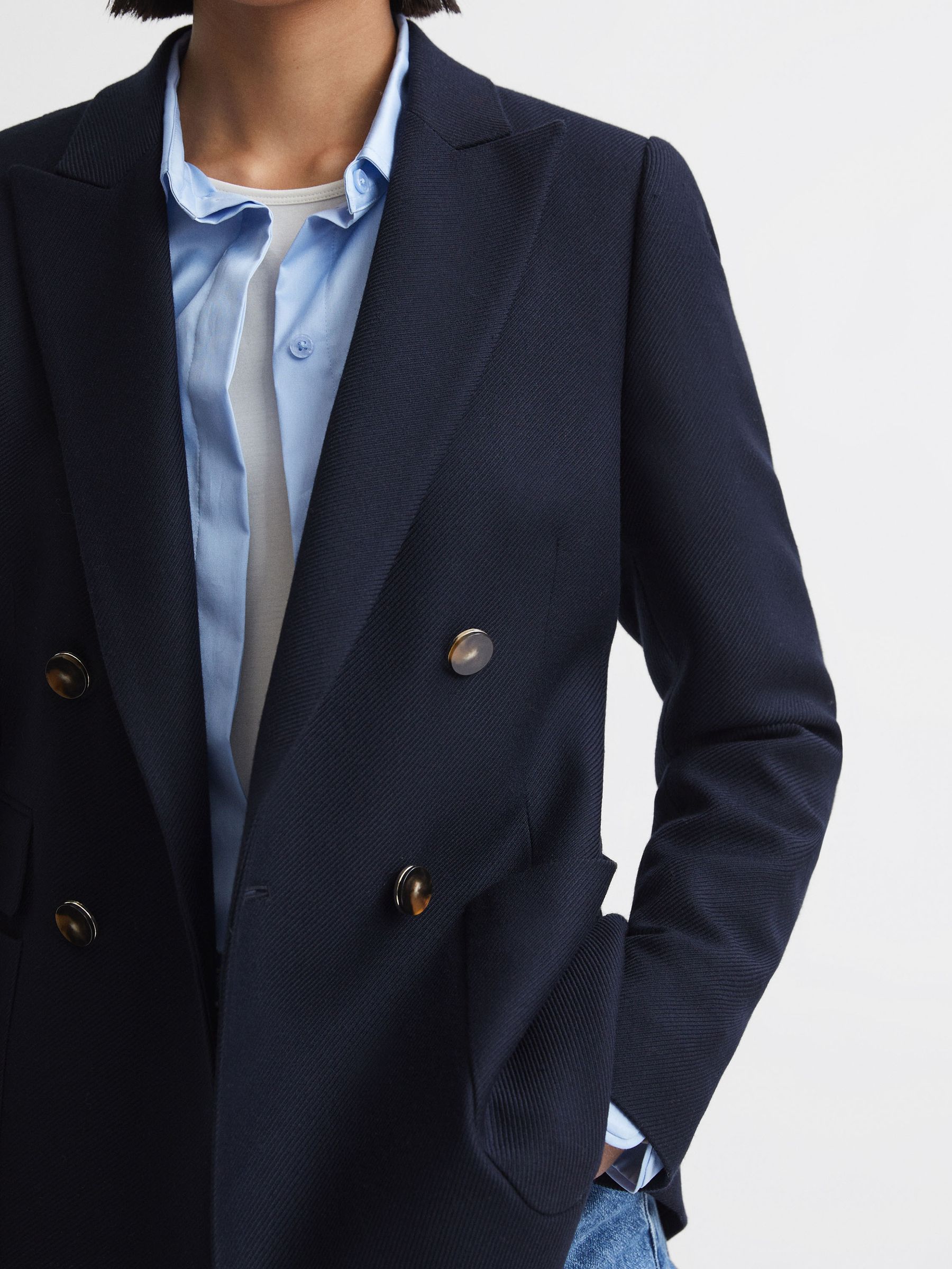Reiss Larsson Navy Double Breasted Twill Blazer | REISS