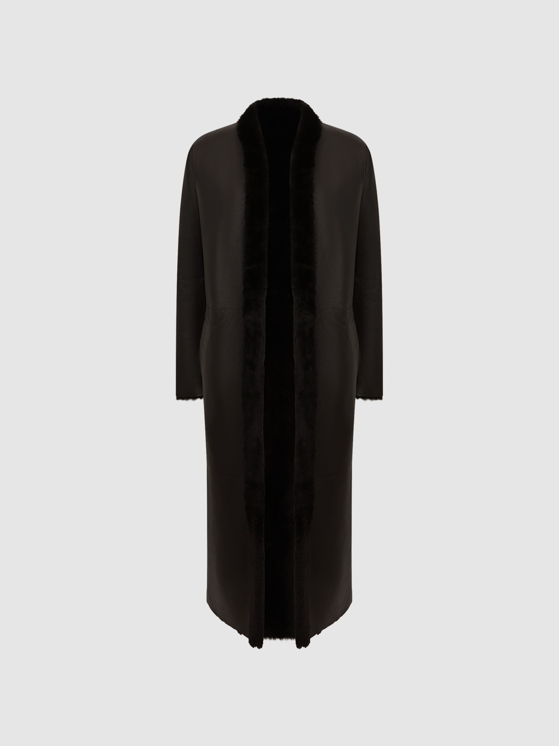 Reversible Leather Shearling Jacket in Chocolate - Image 2 of 9