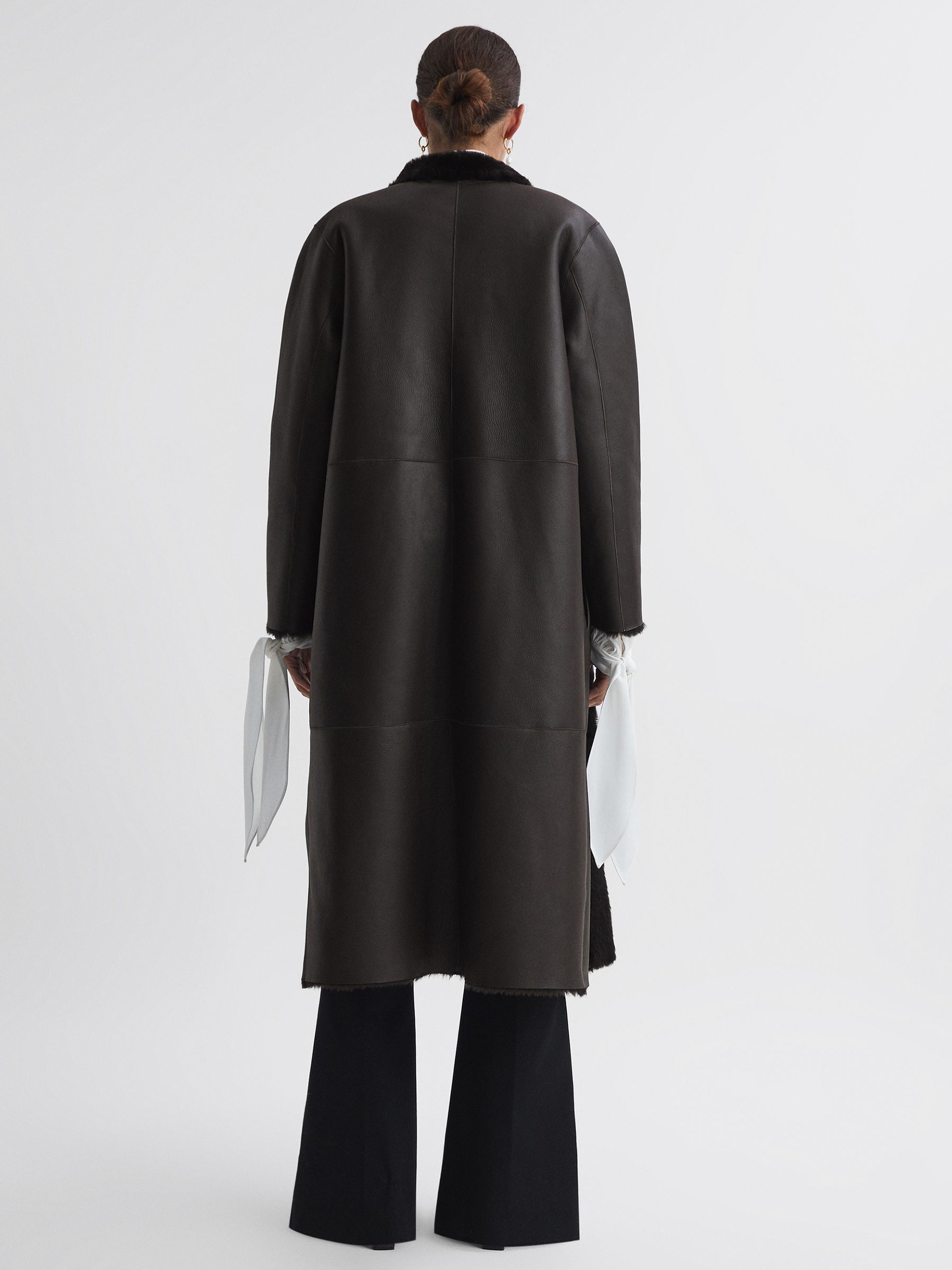 Reversible Leather Shearling Jacket in Chocolate - Image 5 of 9
