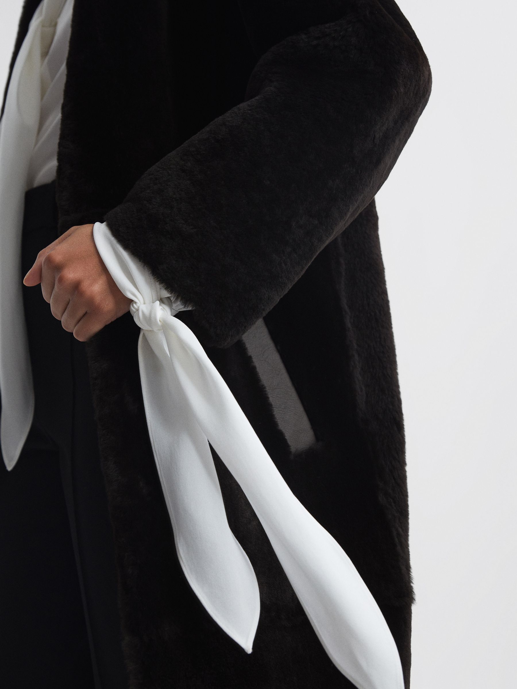 Reversible Leather Shearling Jacket in Chocolate - Image 6 of 9