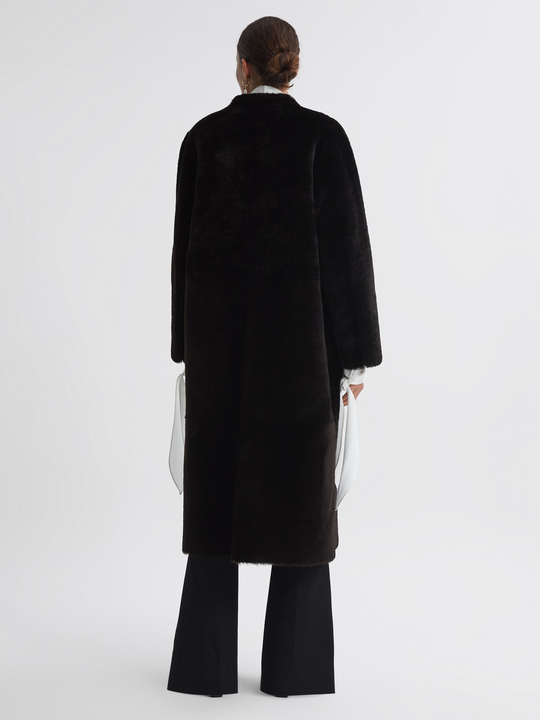 Reversible Leather Shearling Jacket in Chocolate - Image 7 of 9