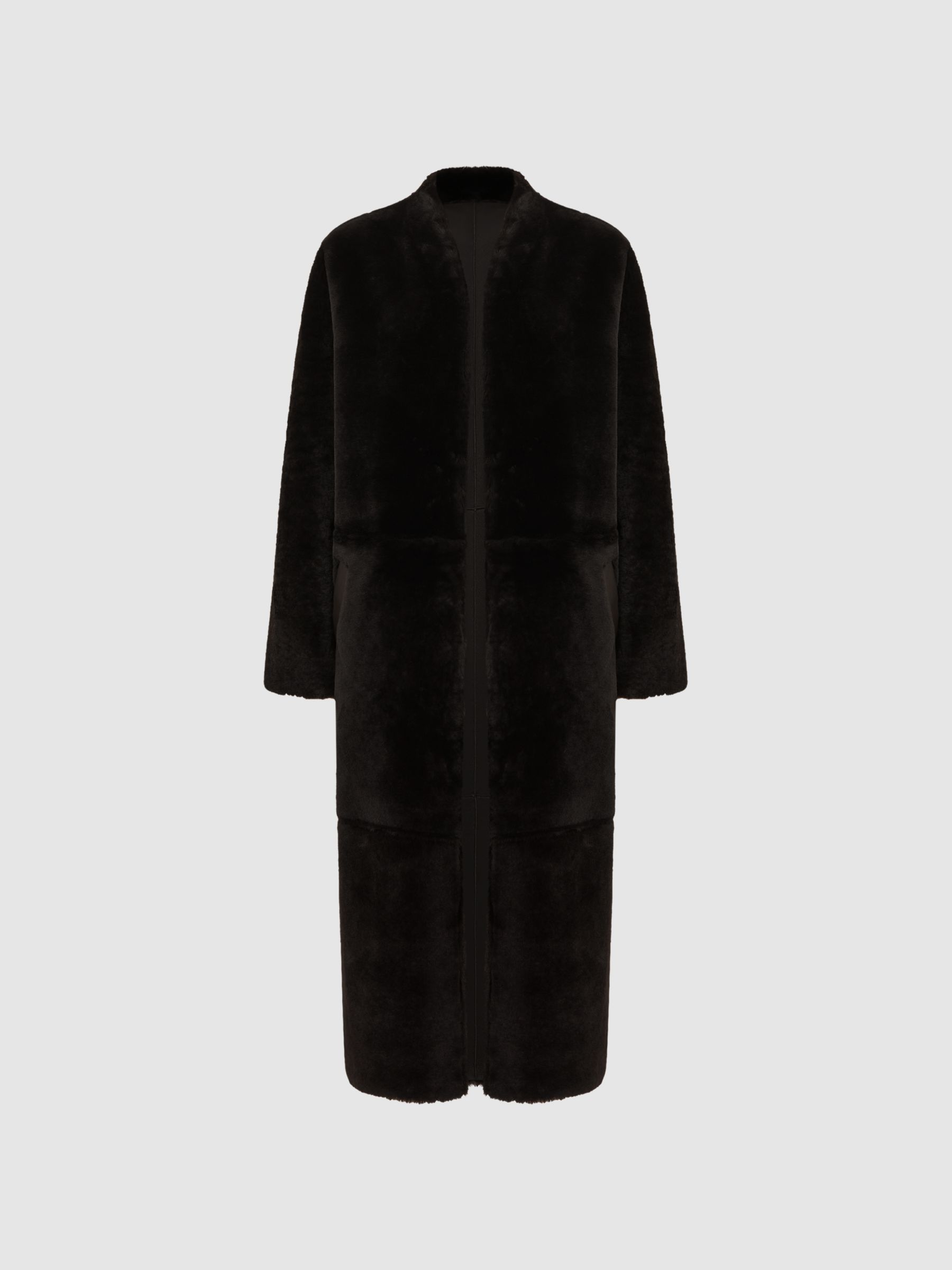 Reversible Leather Shearling Jacket in Chocolate - Image 8 of 9