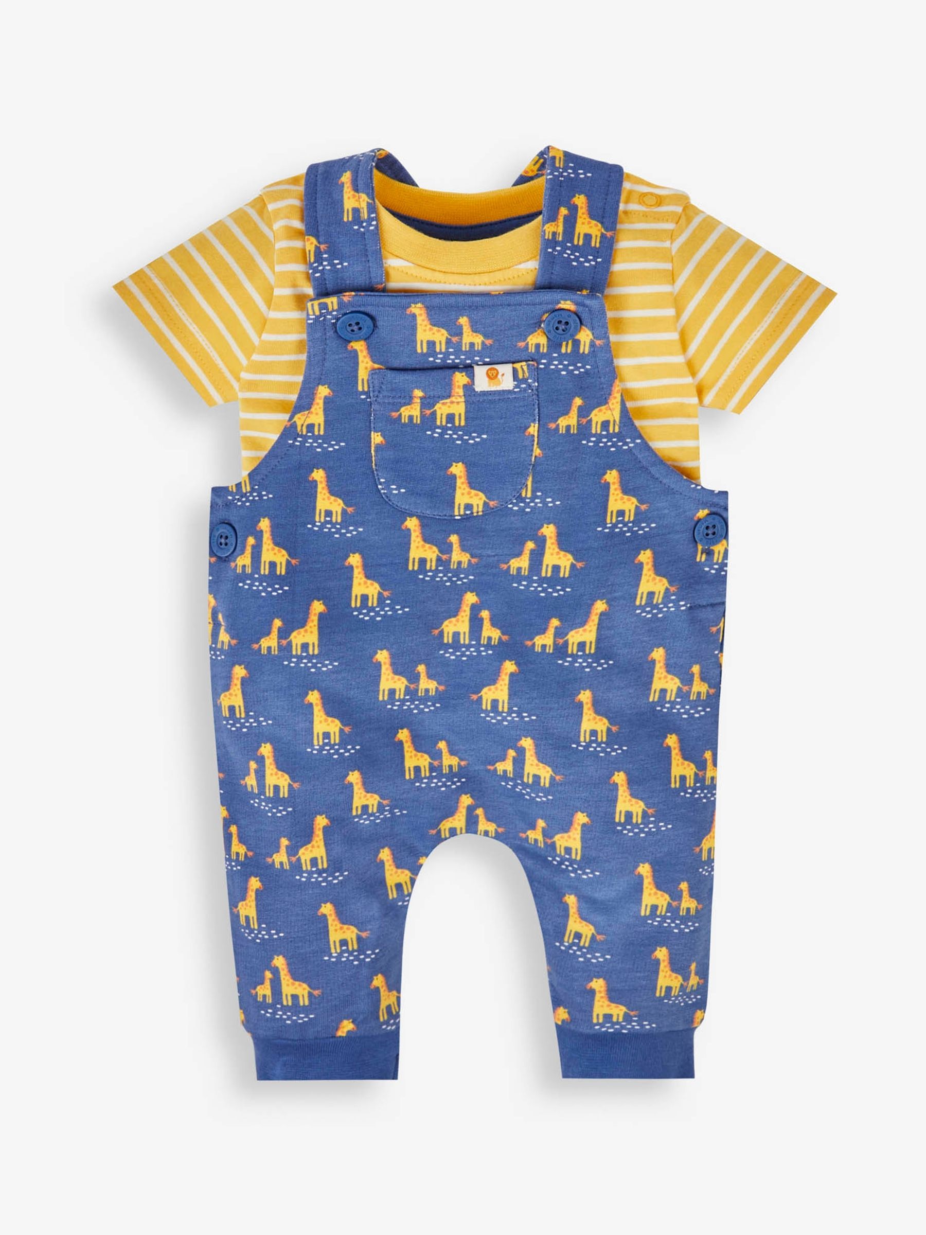 Indigo 2-Piece Giraffe Print Dungarees & Top Set - Image 3 of 5
