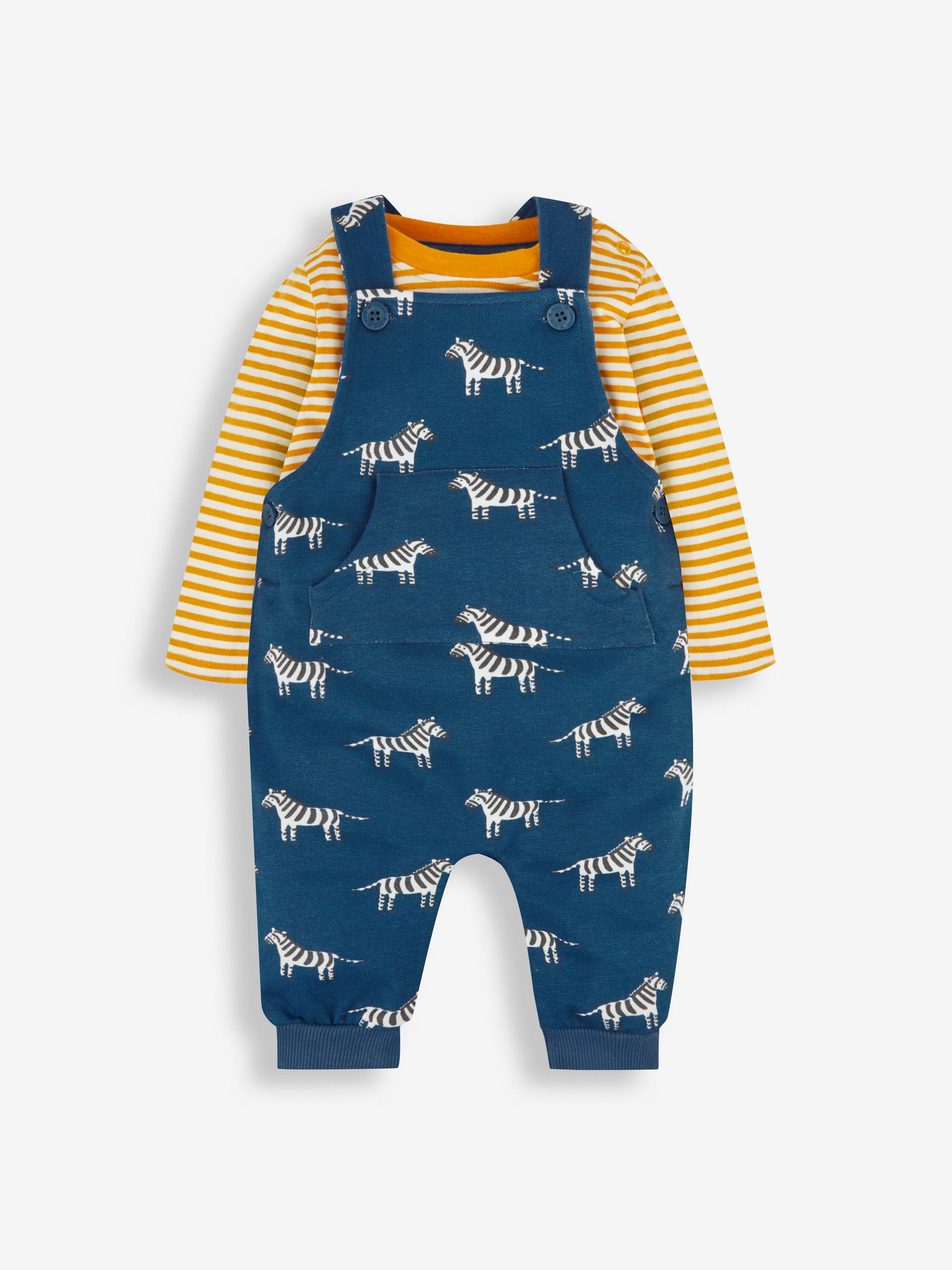 Indigo Blue Zebra Dungarees & Stripe Top Set - Image 1 of 5