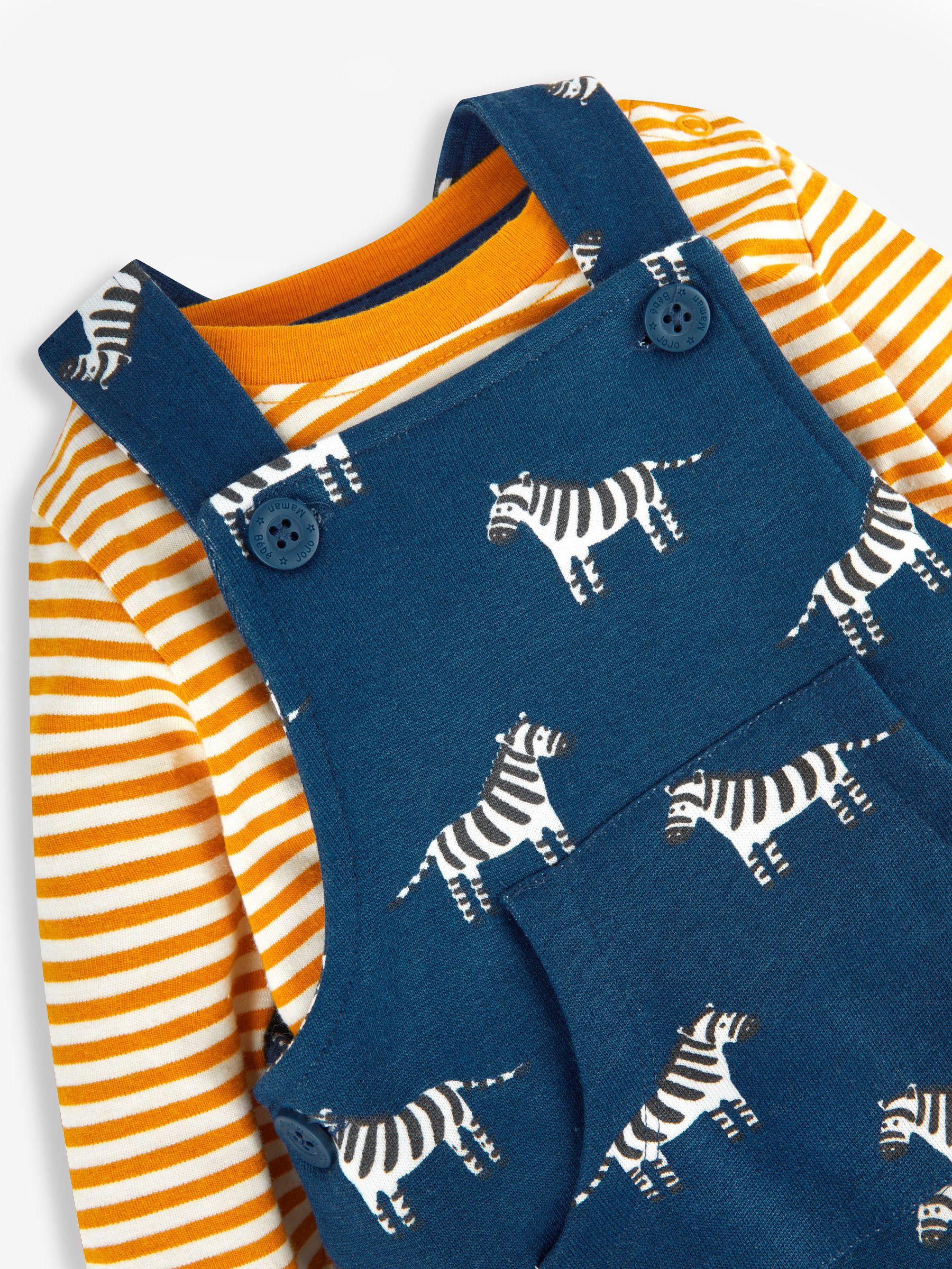 Indigo Blue Zebra Dungarees & Stripe Top Set - Image 2 of 5