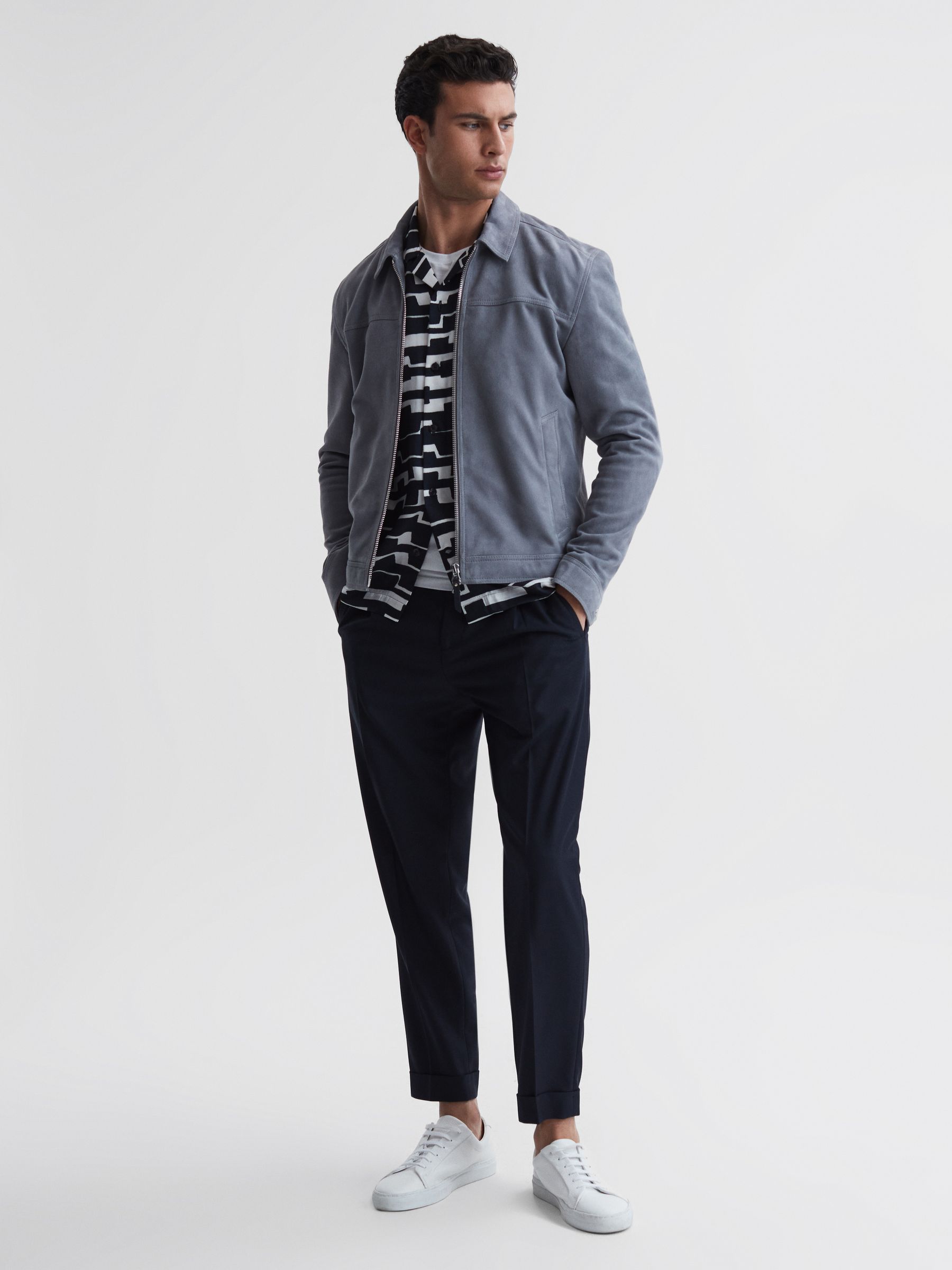 Abstract Printed Cuban Collar Shirt in Navy/White - Image 6 of 6