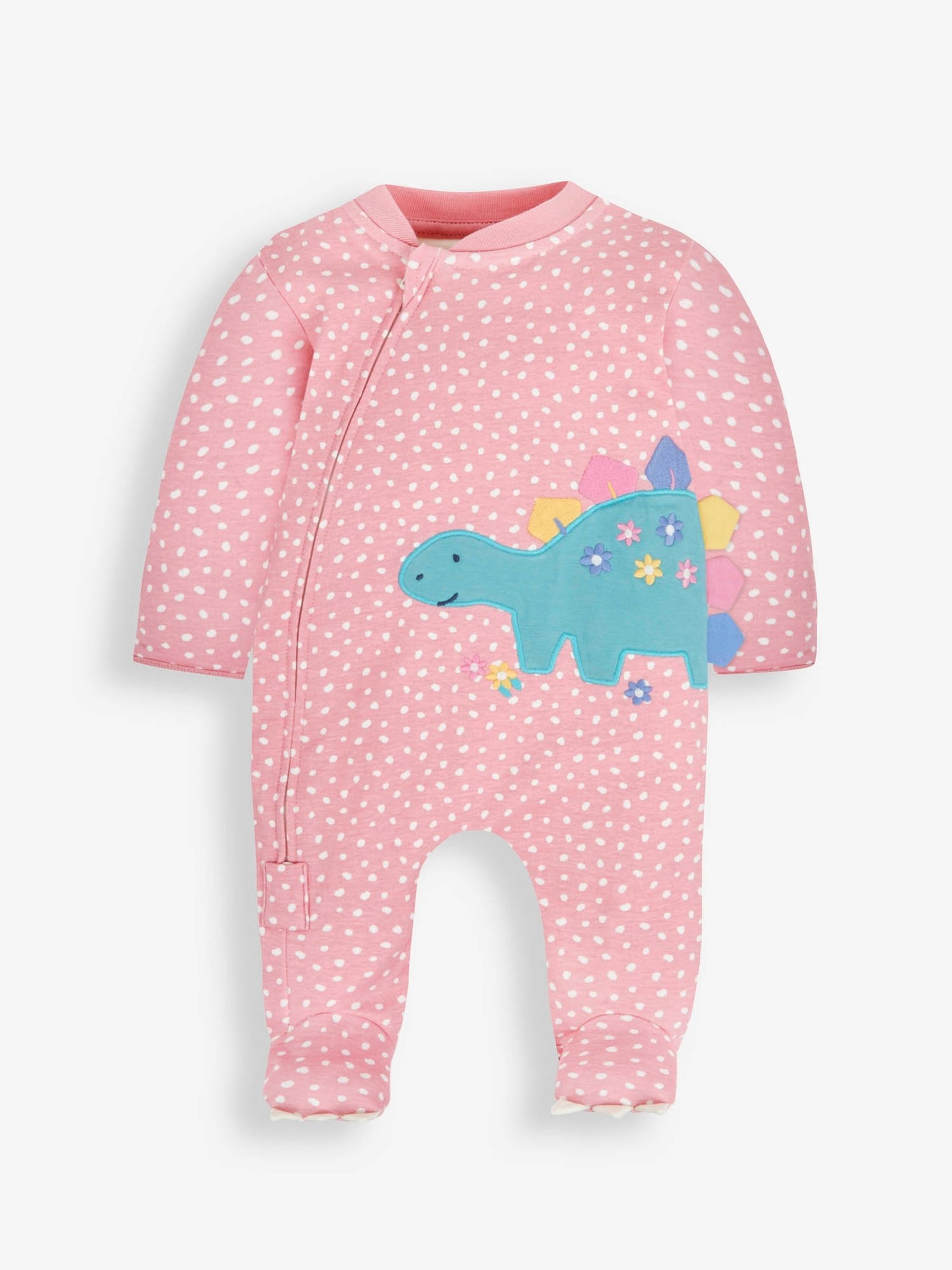 Pink Spotted Dino Appliqué Zip Cotton Baby Sleepsuit - Image 2 of 5