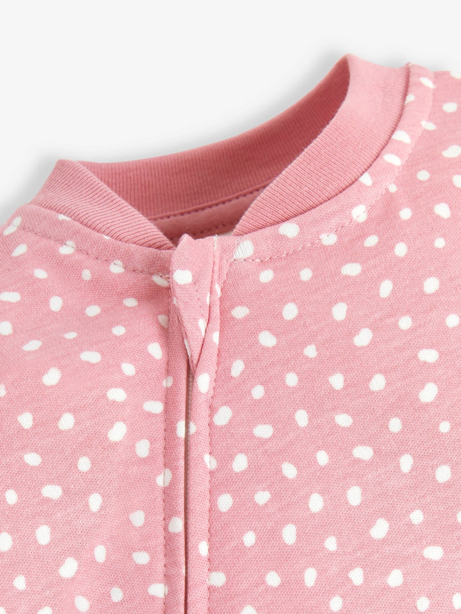 Pink Spotted Dino Appliqué Zip Cotton Baby Sleepsuit - Image 3 of 5