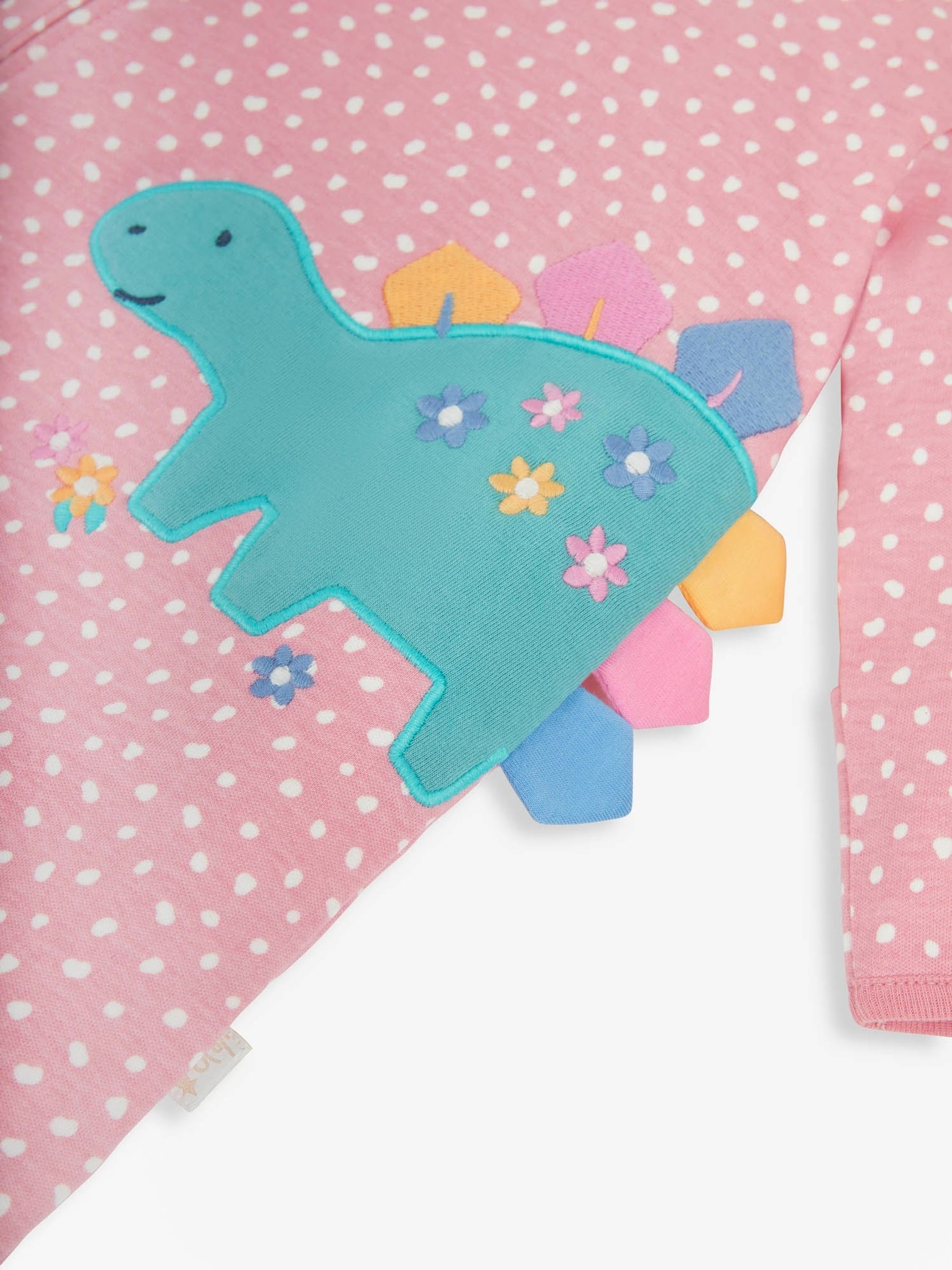 Pink Spotted Dino Appliqué Zip Cotton Baby Sleepsuit - Image 5 of 5