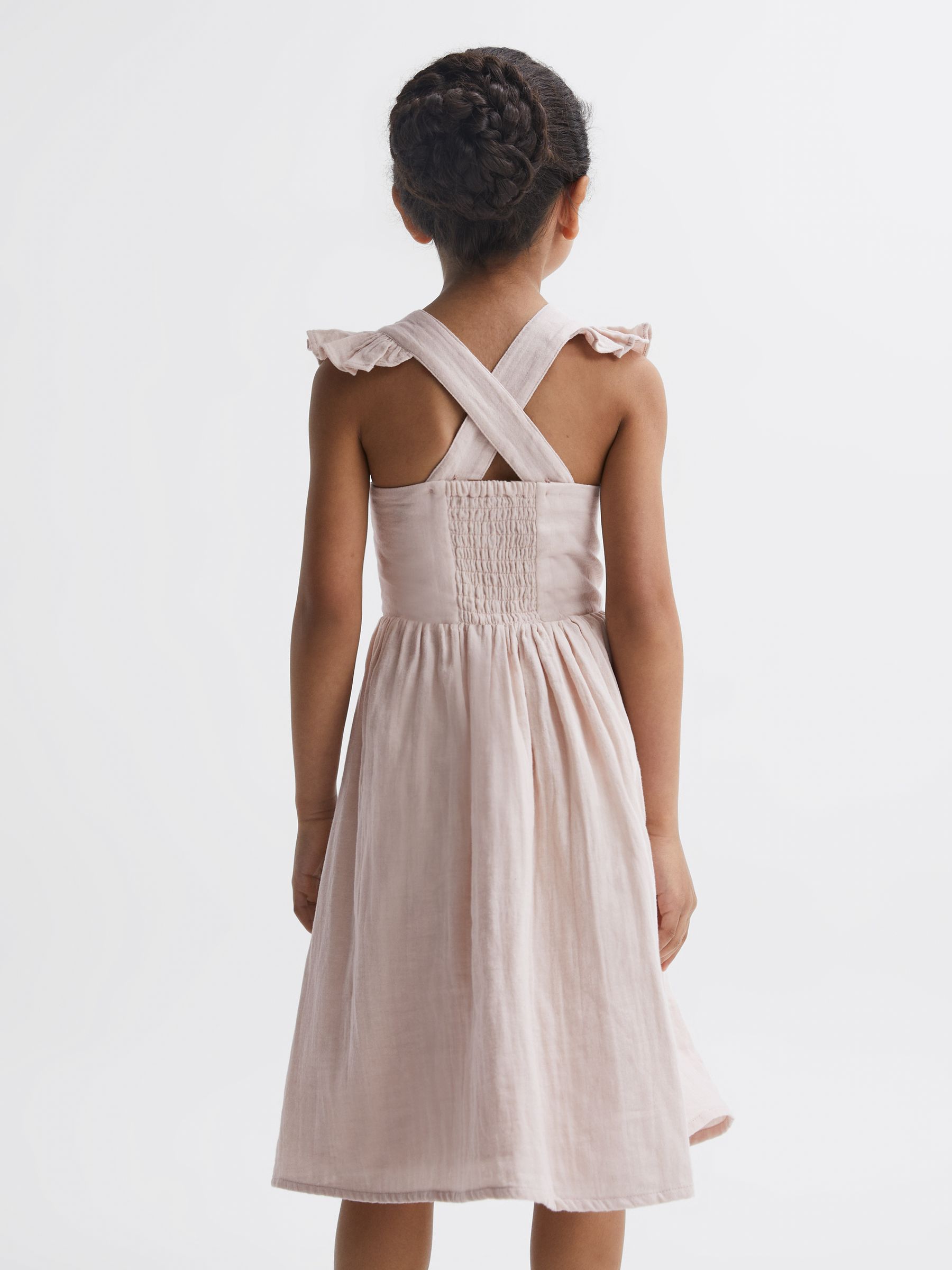 9-12 yrs Cotton Cross Back Dress in Pink - Image 5 of 6